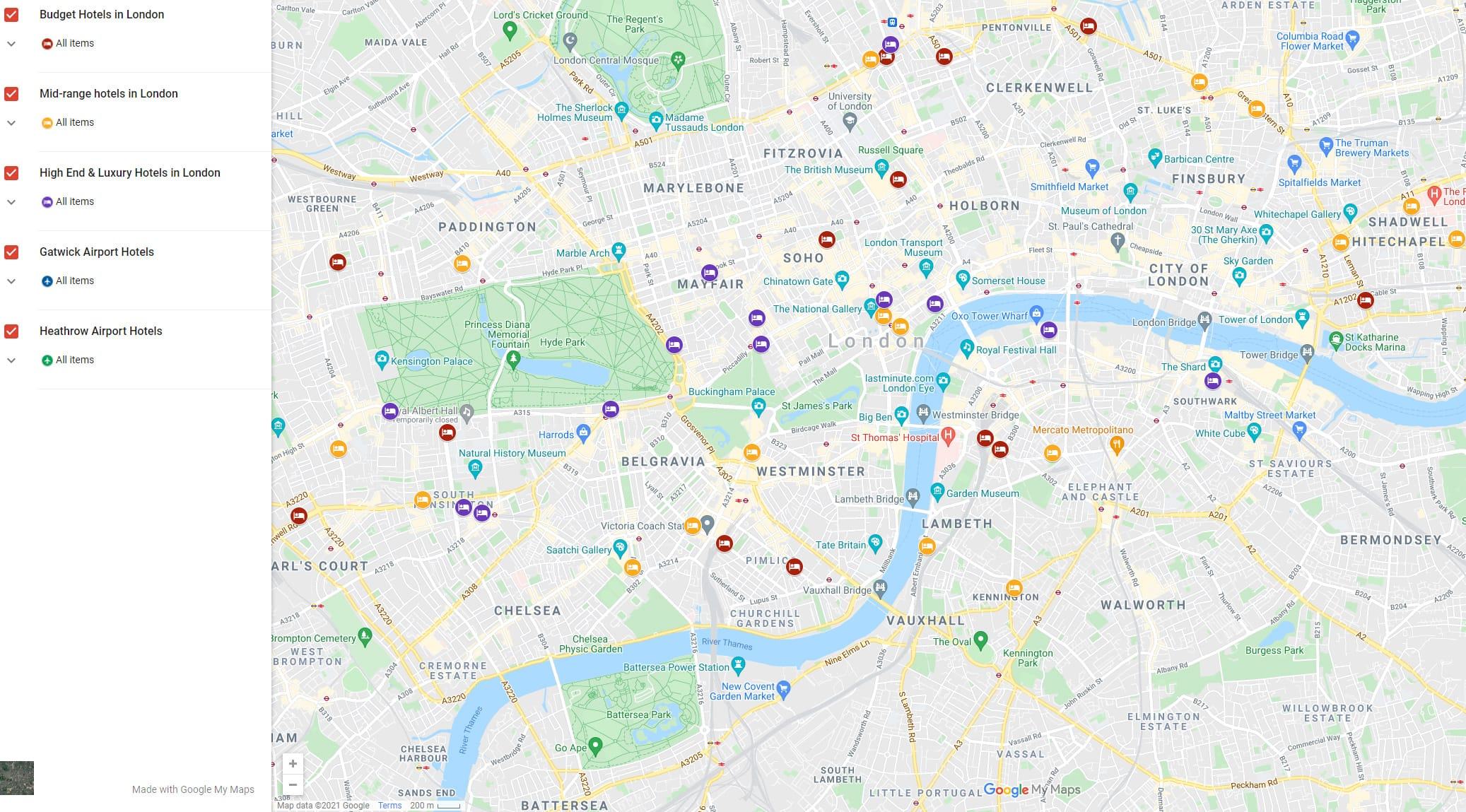 Map of Central London Hotels