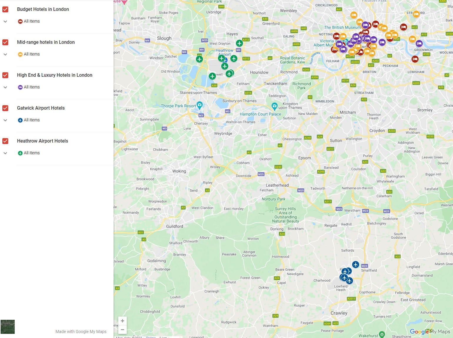 Map of London Hotels