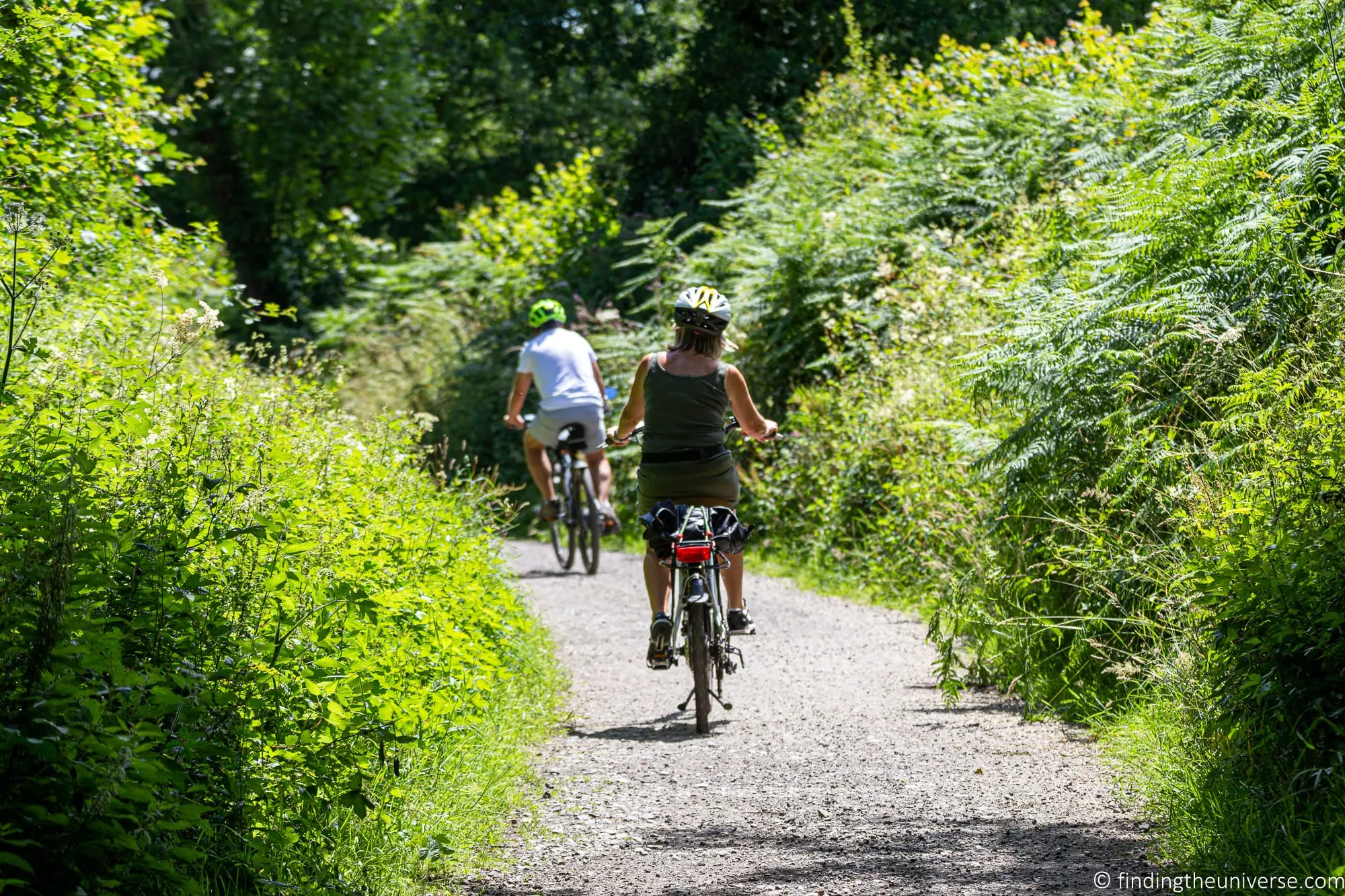 Cycling along a level trail through the Cornwall countryside