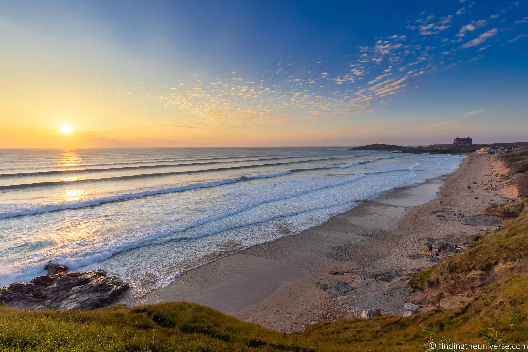 Sunset over Fistral Beach near Newquay in Cornwall