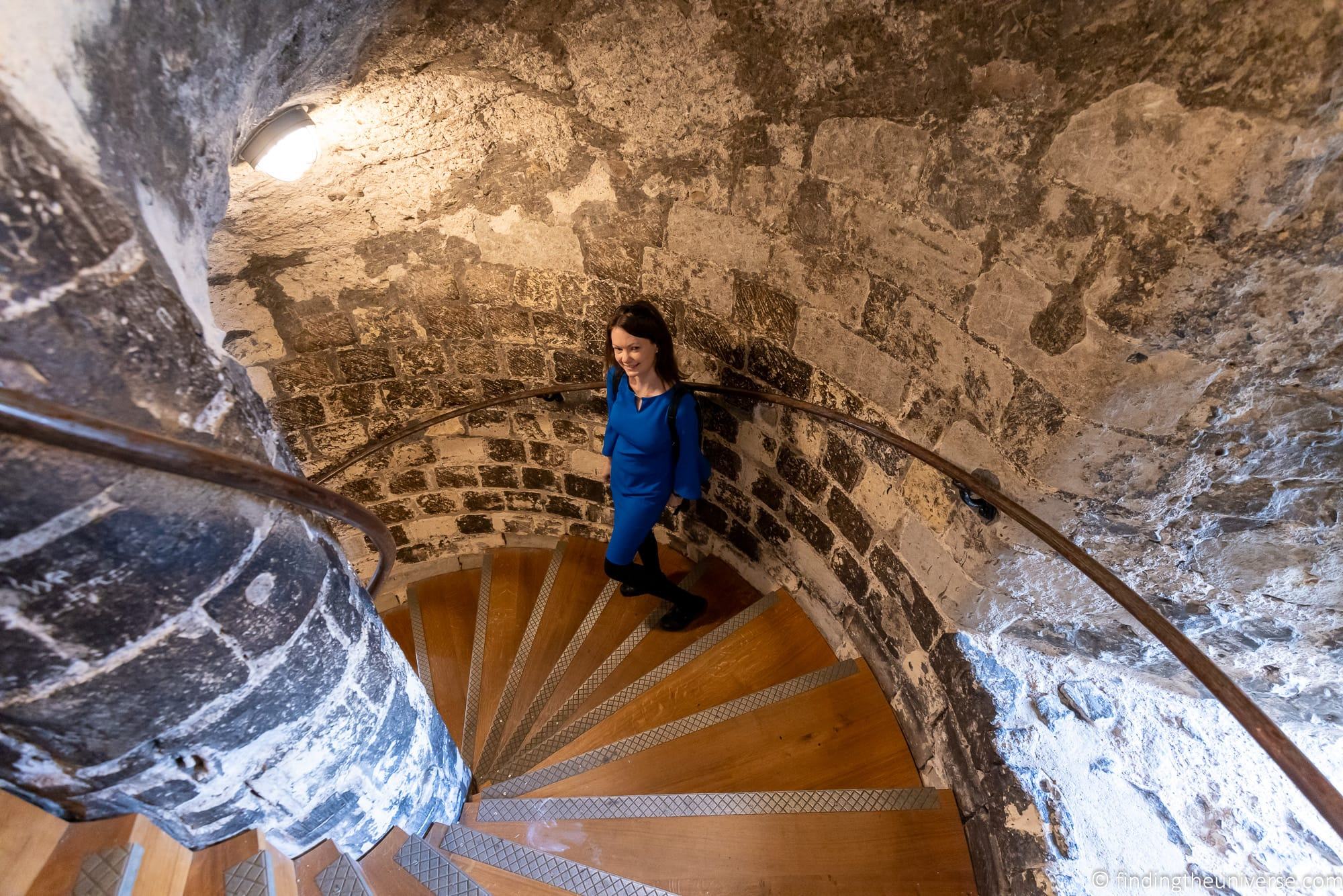 jess on spiral staircase Tower of London