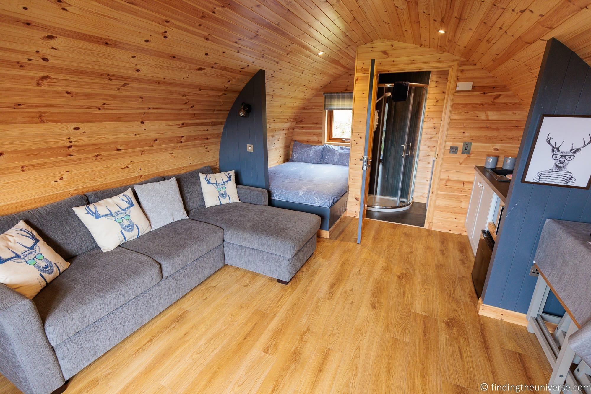 Interior of glamping pod at Ben Loyal Hotel