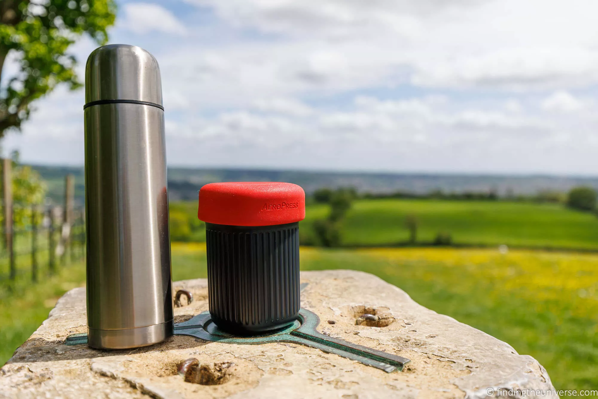 AeroPress Go with a flask of hot water