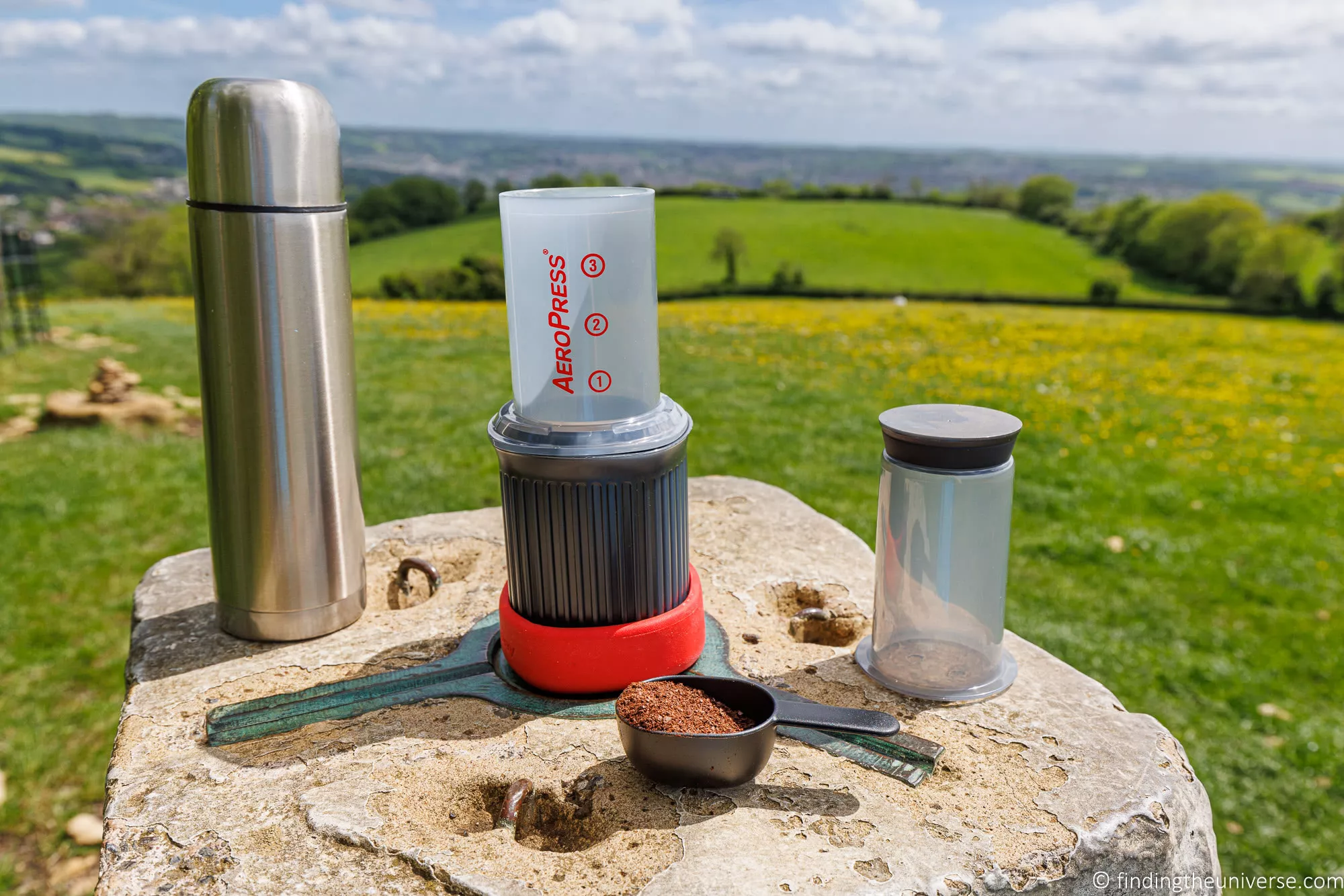 Using the AeroPress Go on a day hike with a flask
