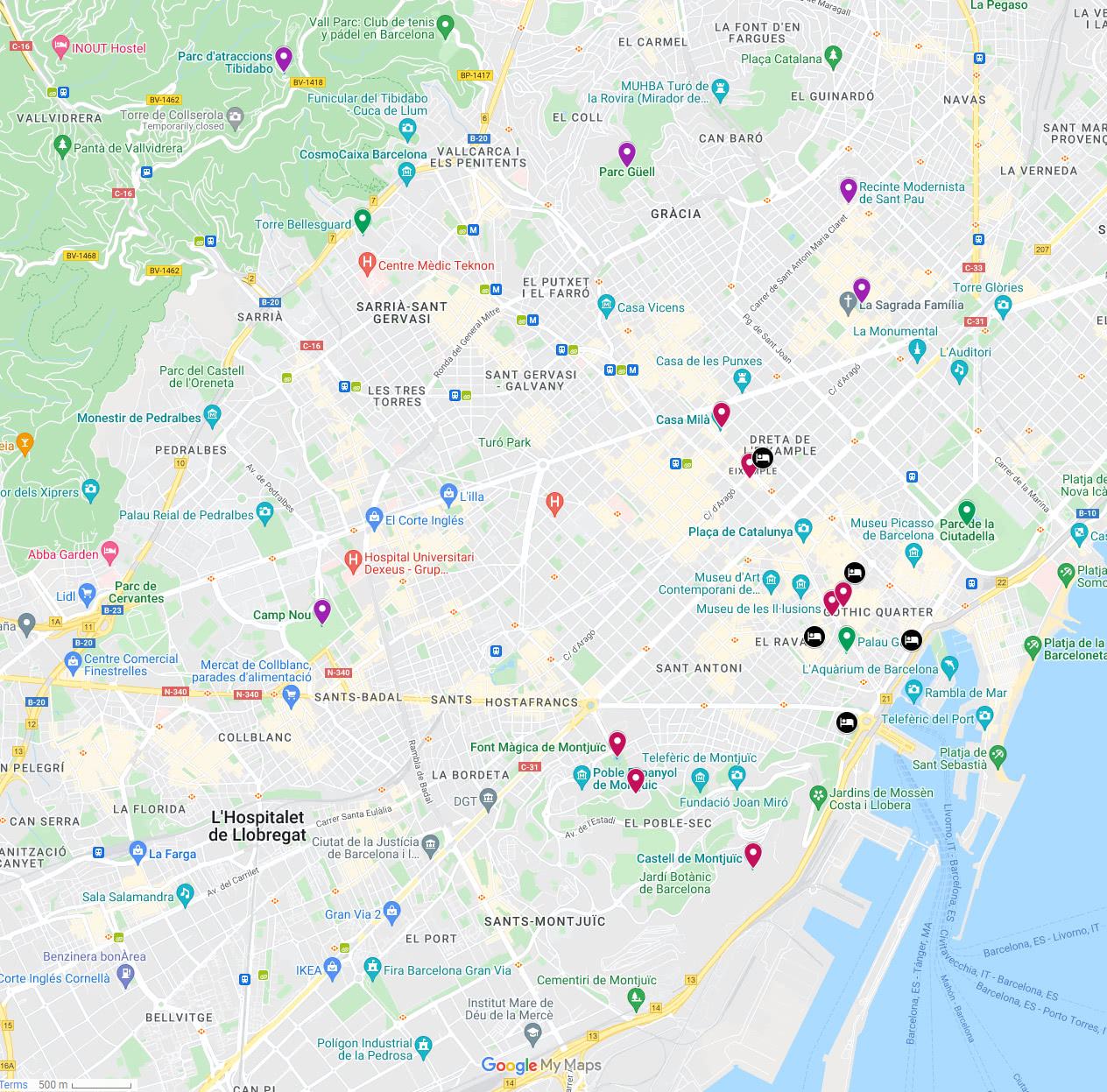 Barcelona Itinerary Map