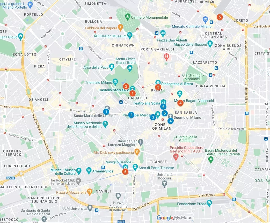 2 days in Milan itinerary map