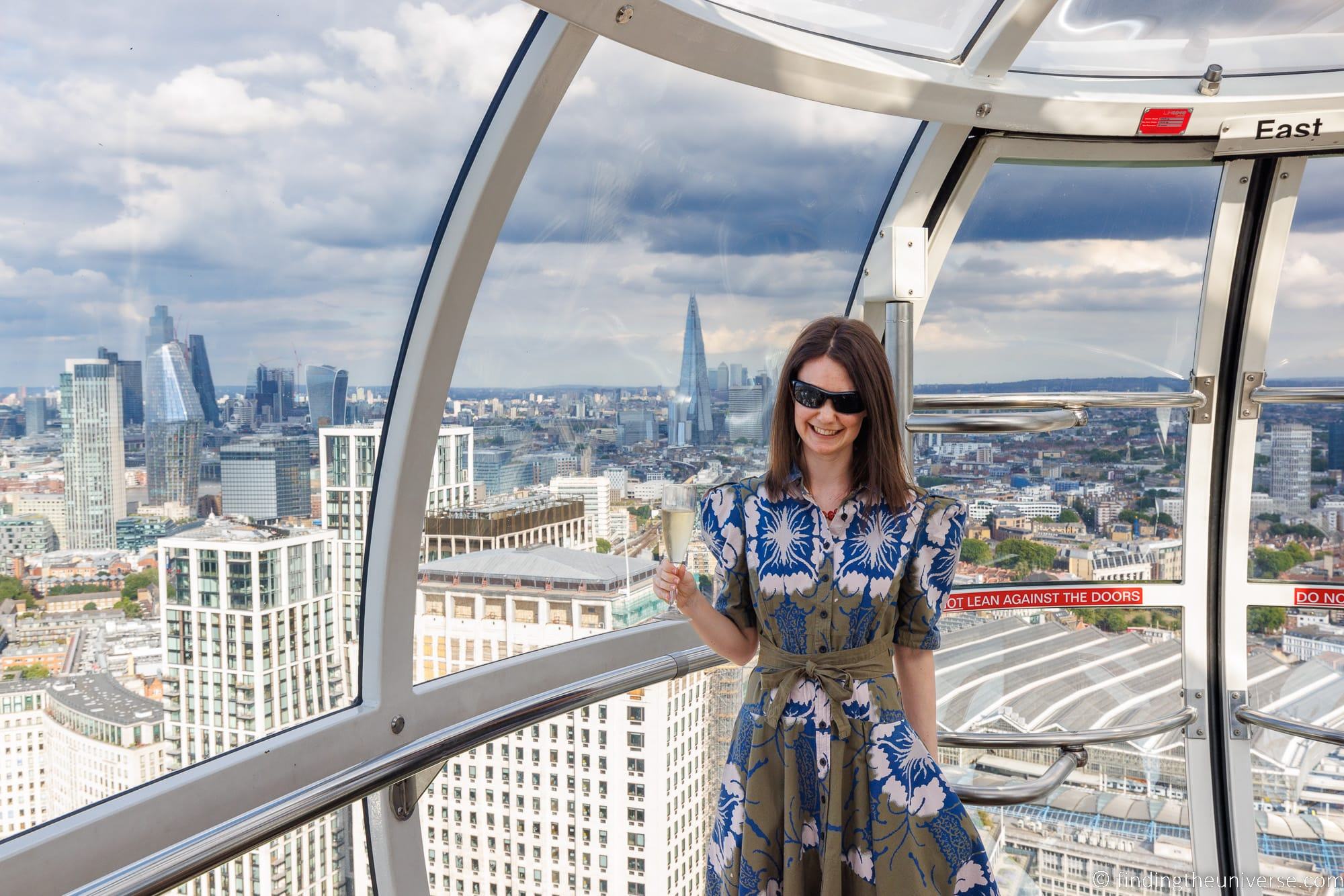Jess inside London Eye with Champagne