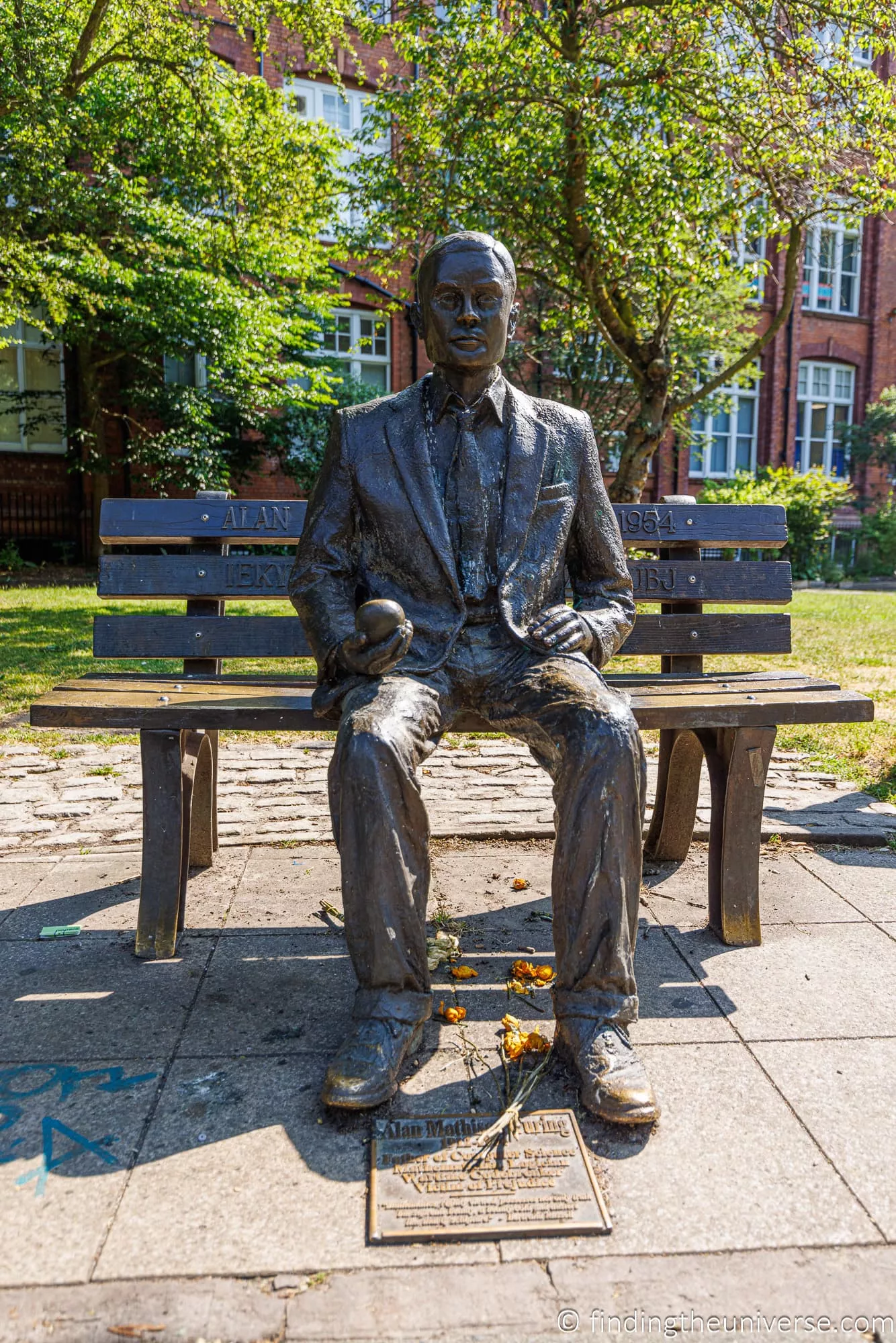 The Alan Turing memorial statue in Sackville Gardens, Manchester