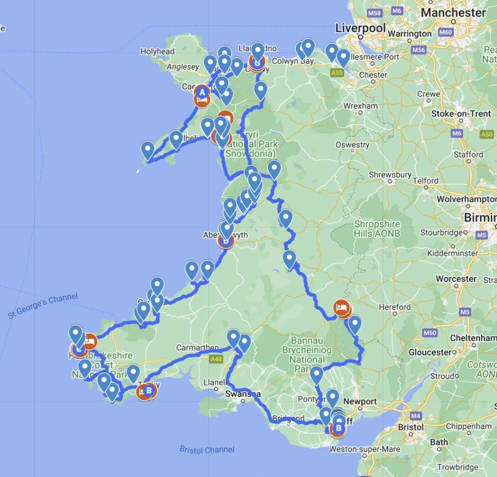 Wales road trip map