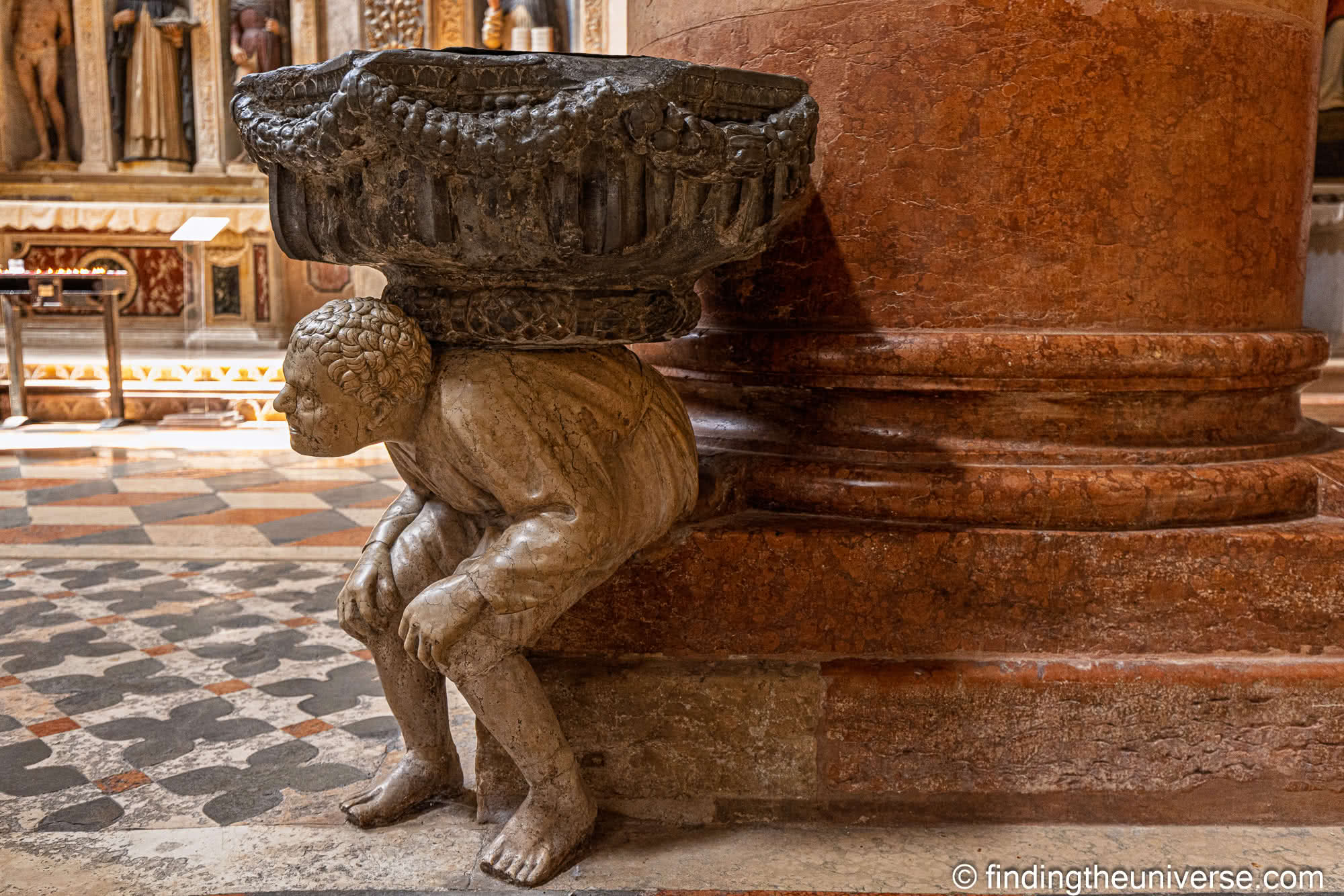 Basilica di Sant Anastasia interior Stoup attributed to Gabriele Caliari by Laurence Norah