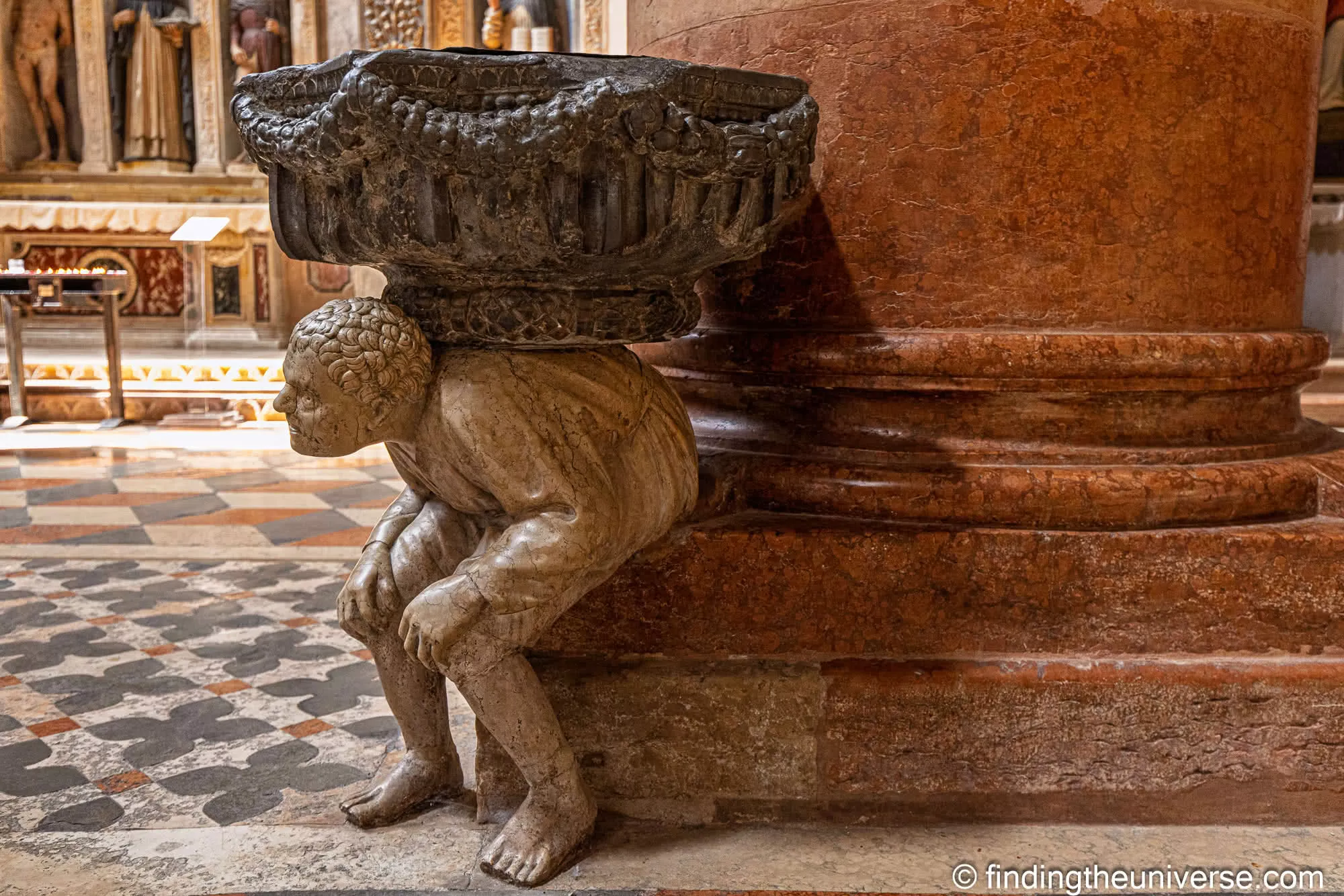 Basilica di Sant Anastasia interior Stoup attributed to Gabriele Caliari by Laurence Norah