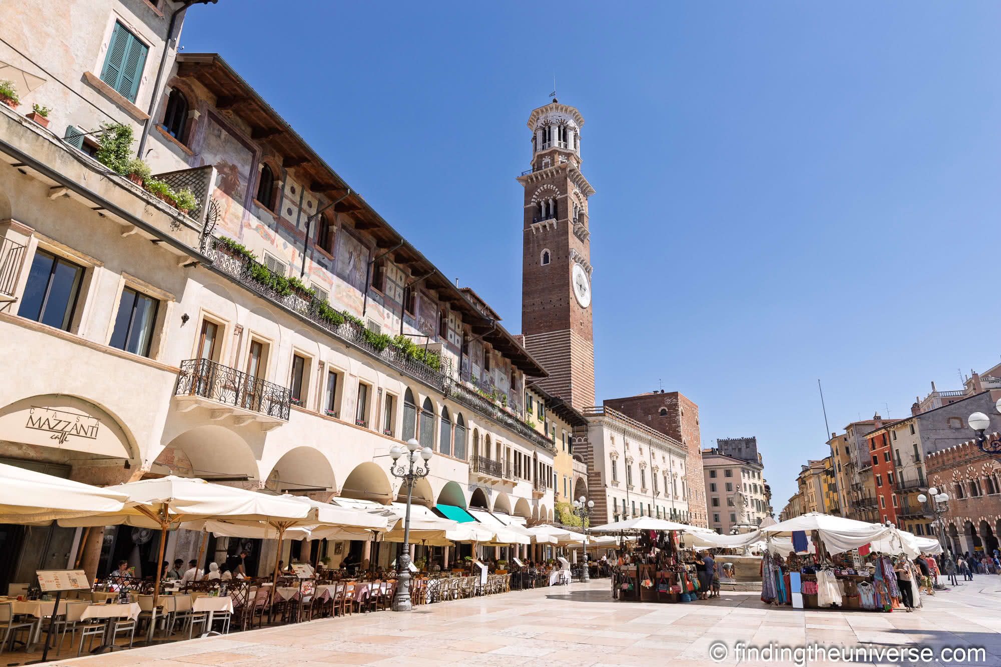 Looking at Piazza dell Erbe from north end with Torre dei Lamberti in view by Laurence Norah