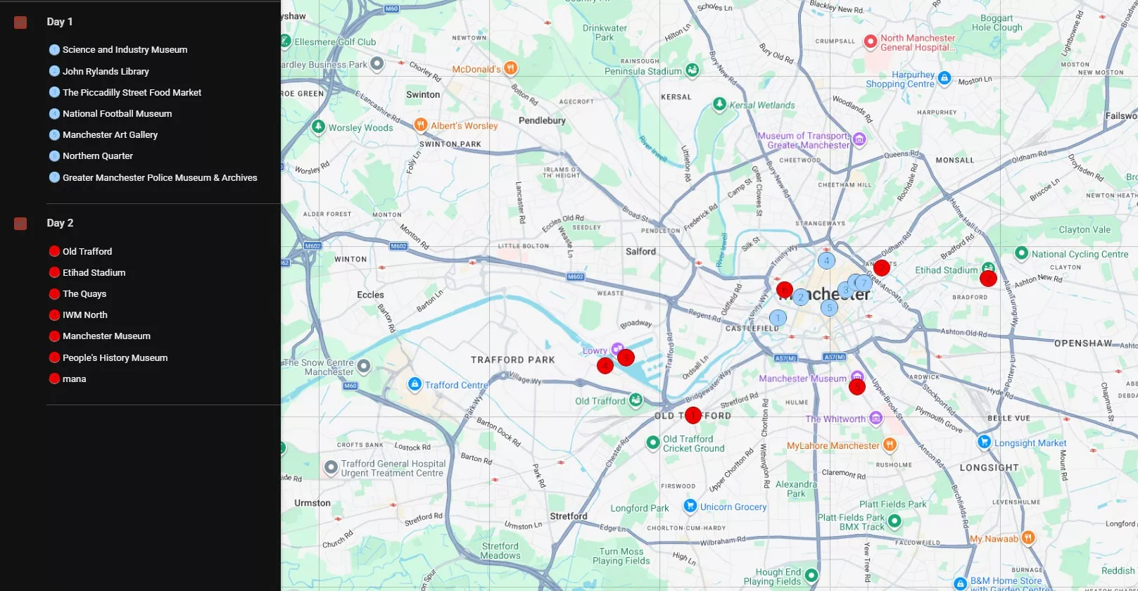2 day Manchester map