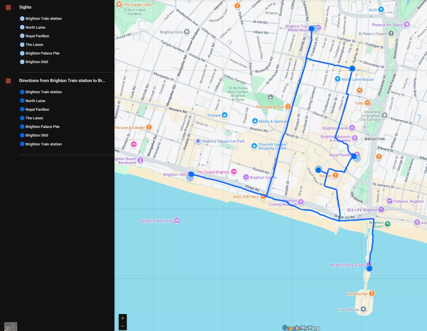 Brighton walking map of sights