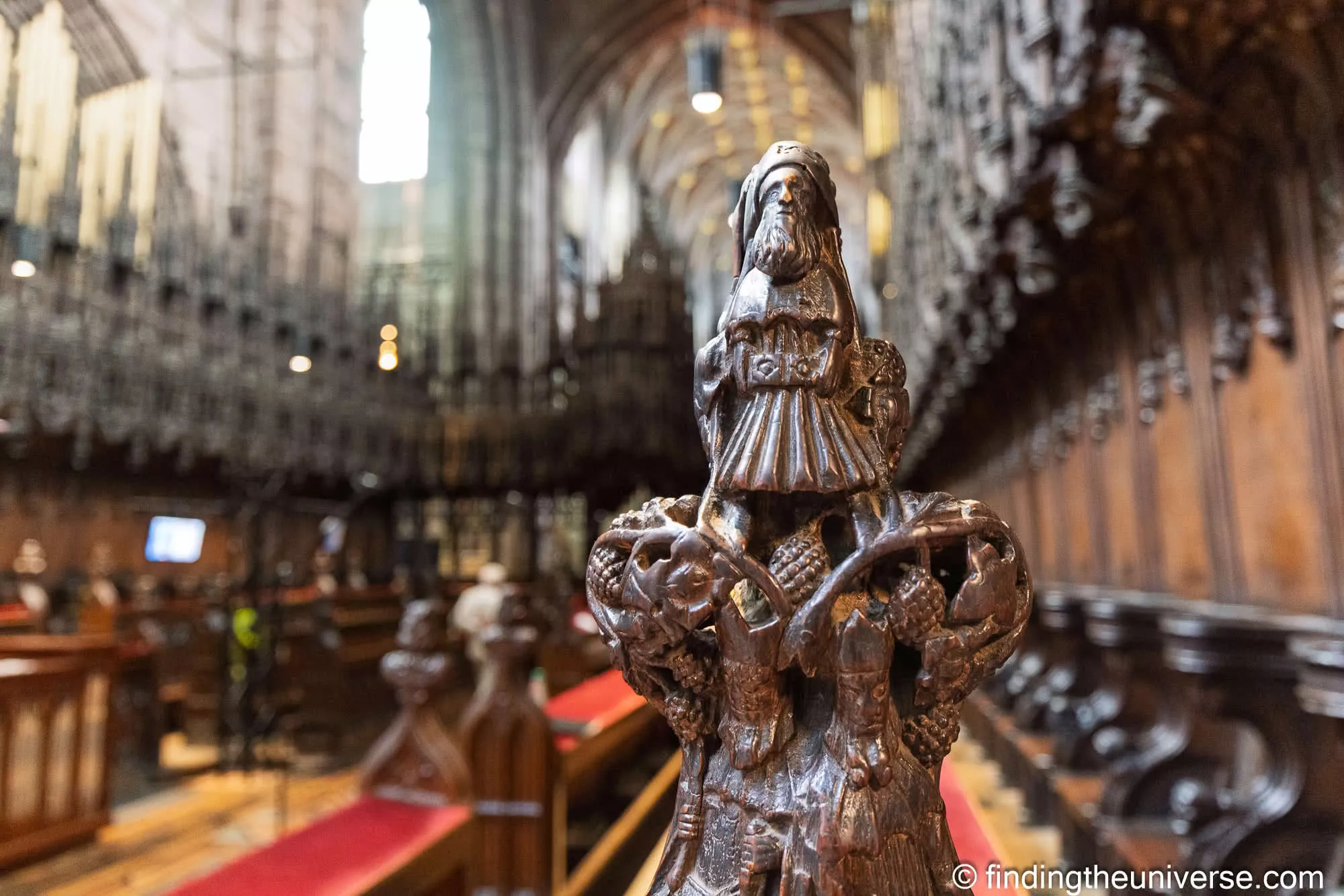 Chester cathedral pew detail by Laurence Norah