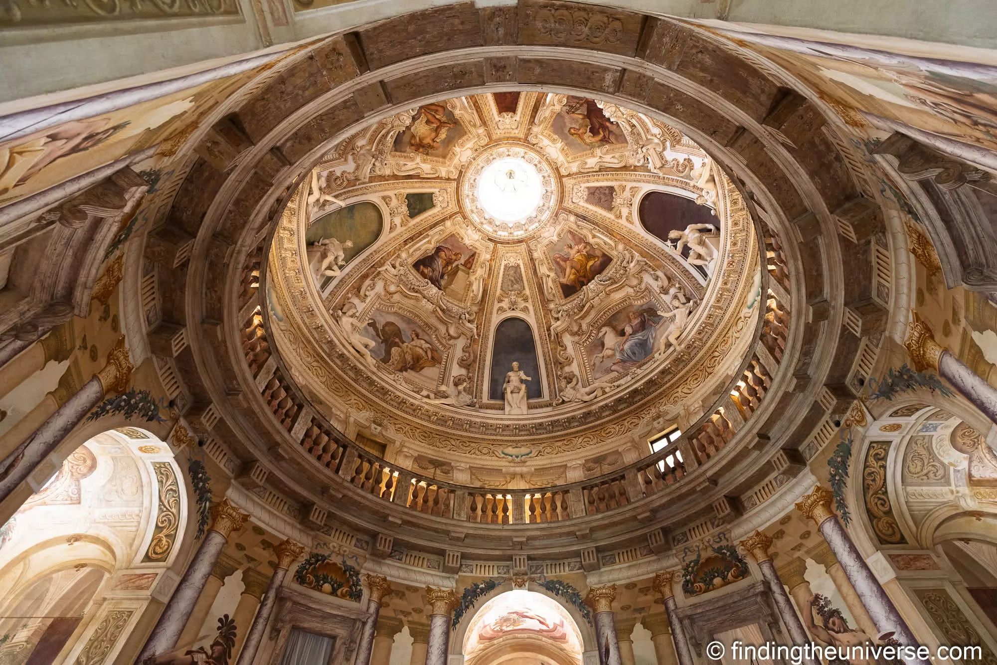 The frescoed central dome inside Palladio's Villa La Rotonda near Vicenza