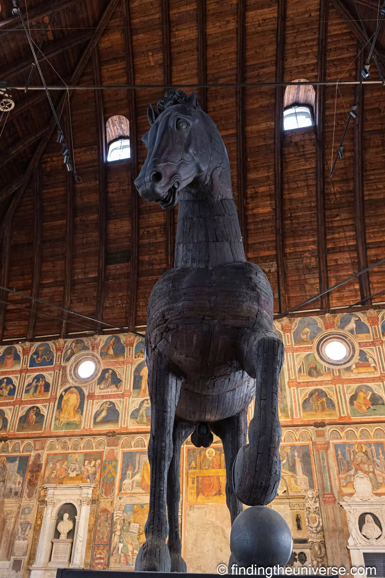 The giant wooden horse at one end of Il Salone in the Palazzo della Ragione, Padua