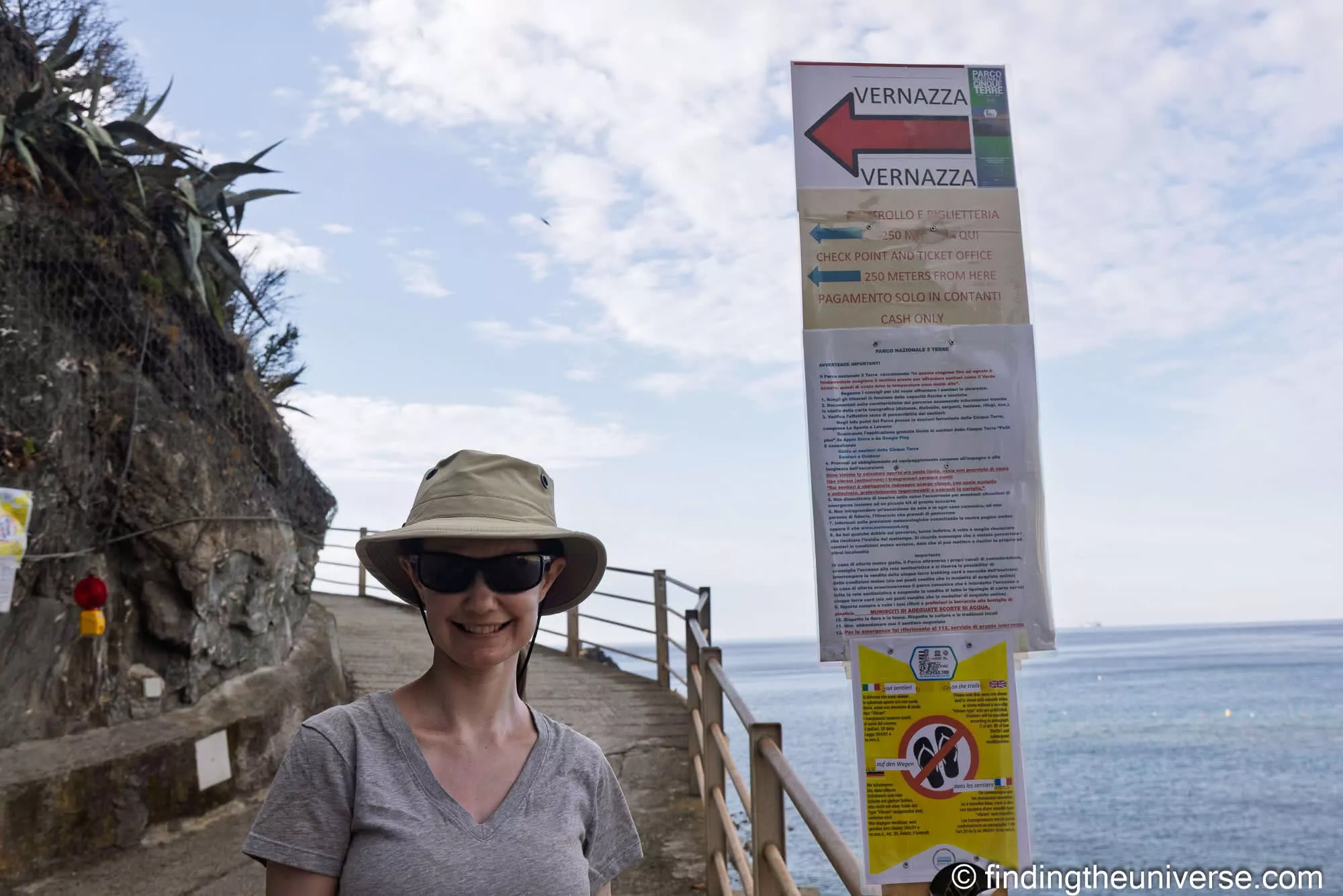 Trail information and warning sign on the coastal path leaving Monterosso