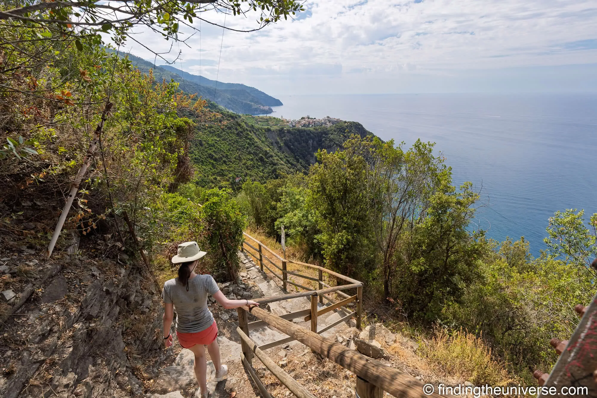 Descending the stepped coastal trail towards Corniglia, Cinque Terre