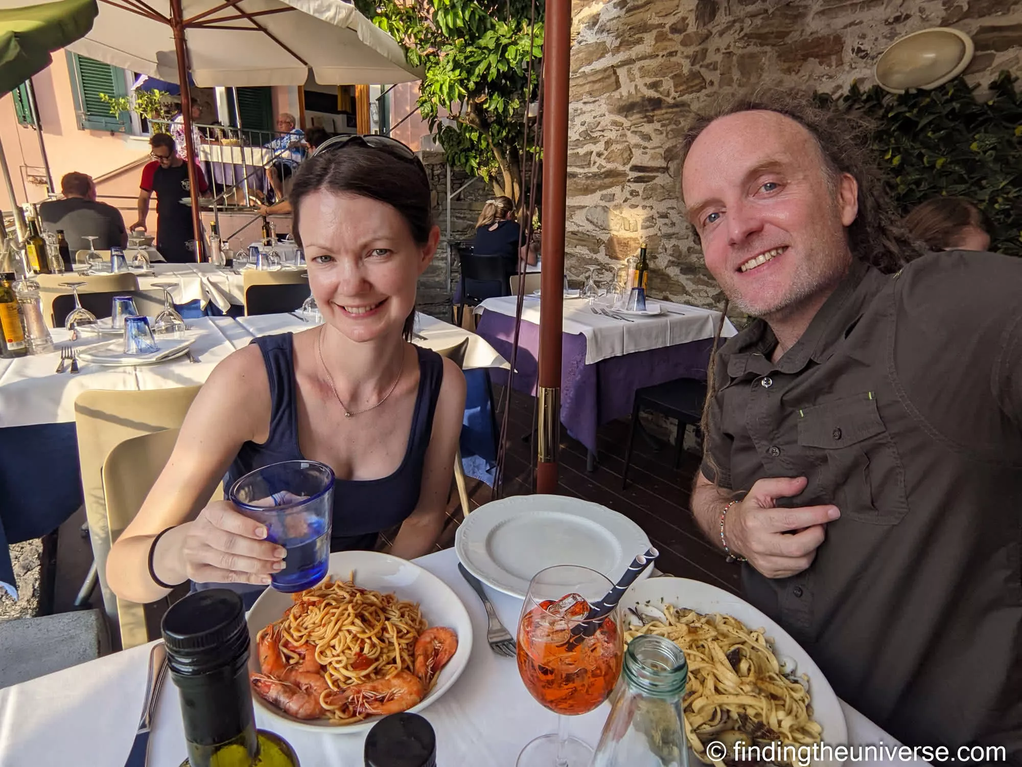 Laurence and Jess with dinner at Trattoria dal Billy, Manarola