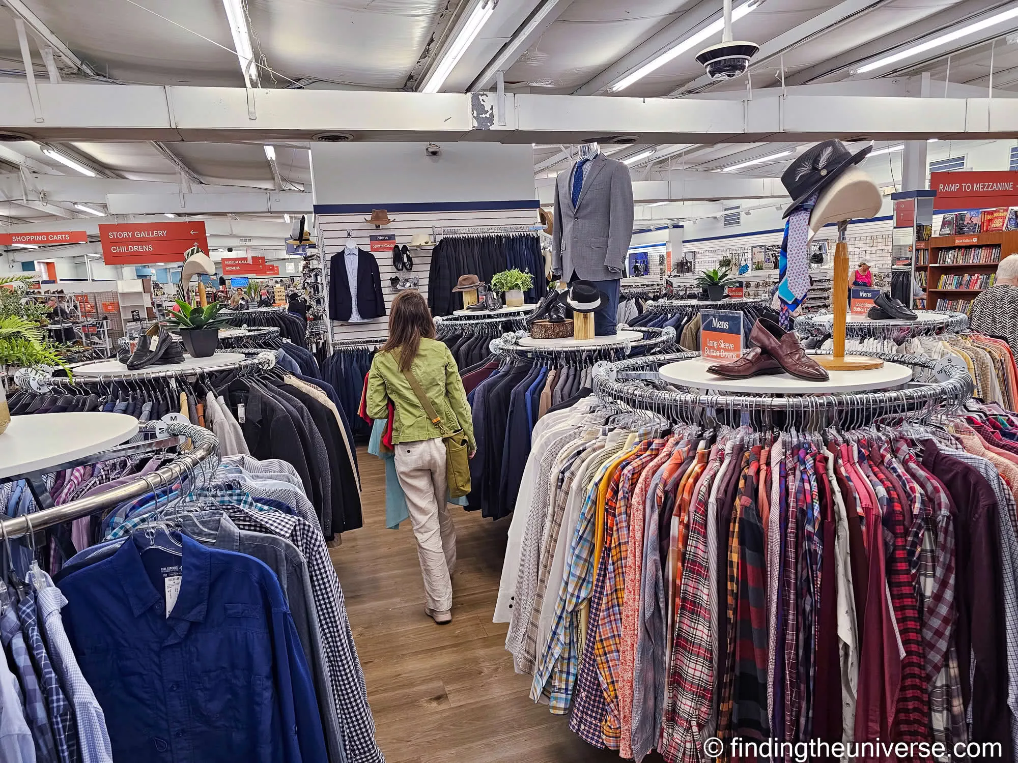 Clothing section organised by type and size at Unclaimed Baggage