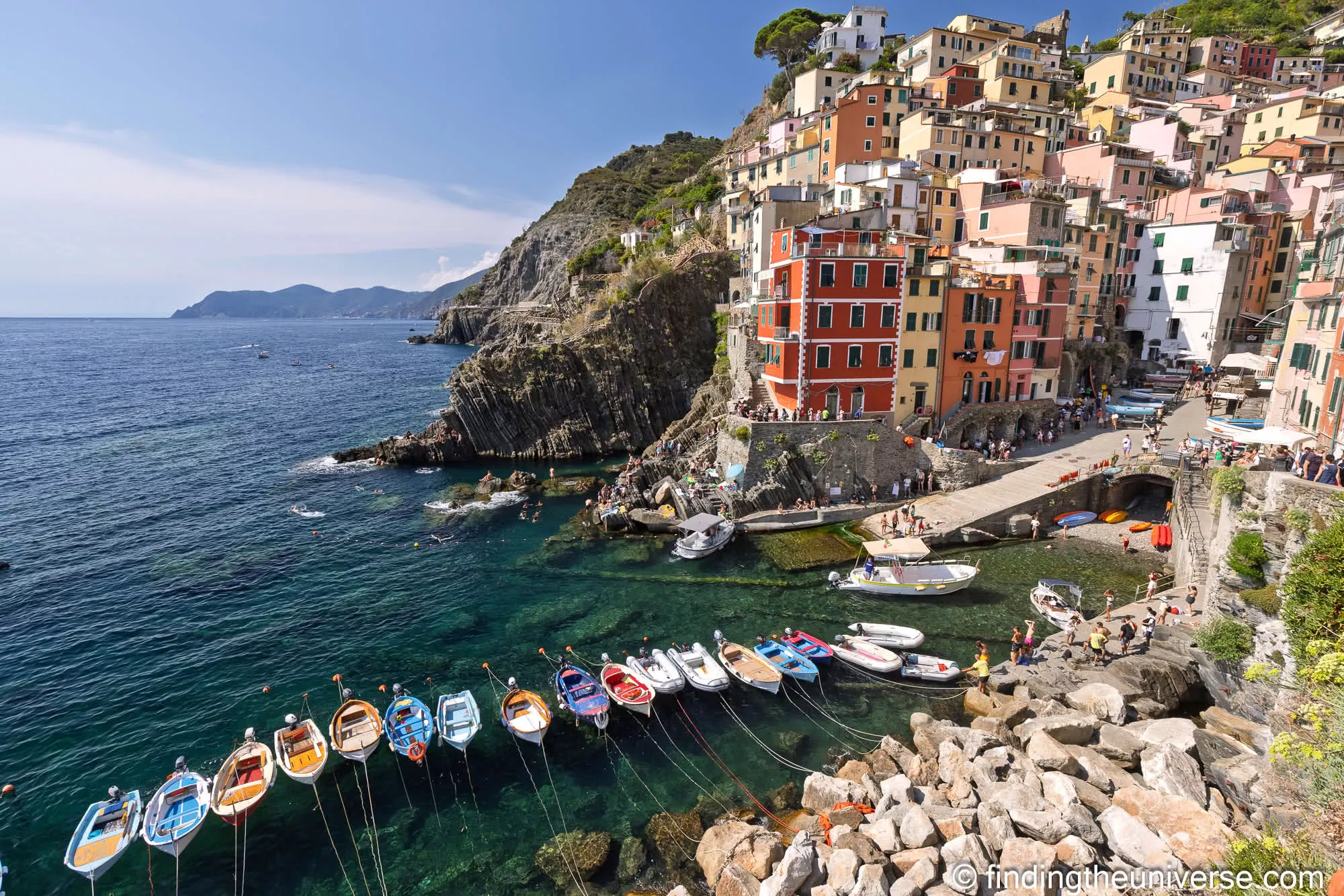 Colourful boats in Riomaggiore harbour, Cinque Terre