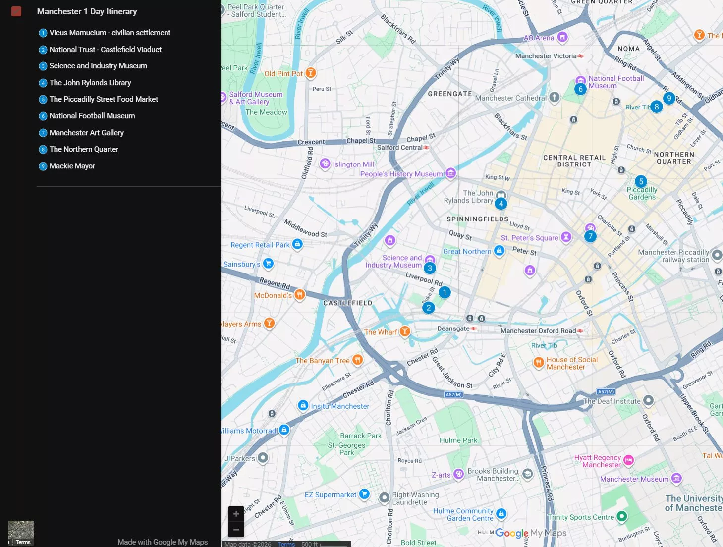 1 day manchester route map