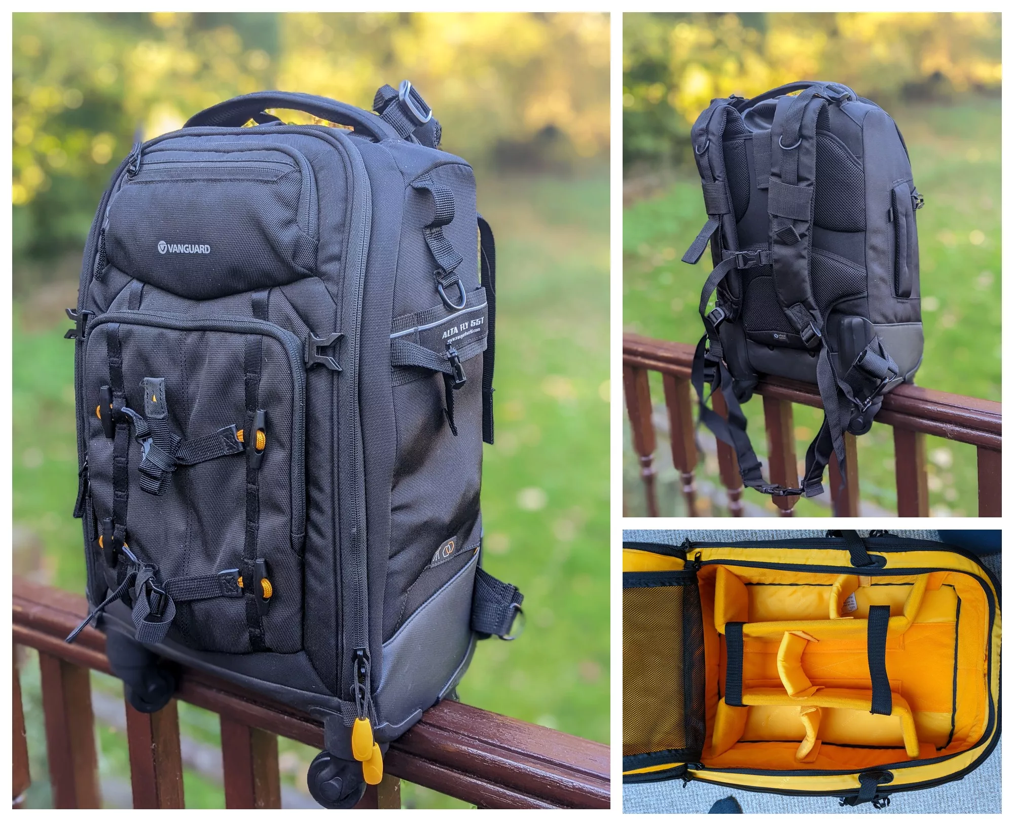 Vanguard Alta Fly 55T camera roller bag front, back harness and interior by Laurence Norah