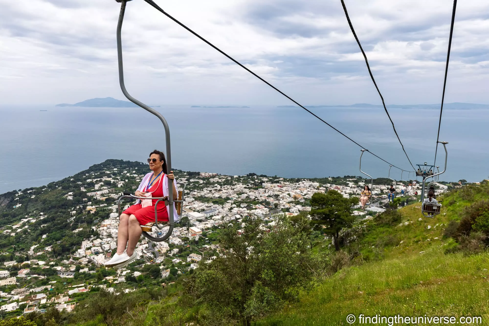 Riding the single-seat chairlift up Monte Solaro from Anacapri