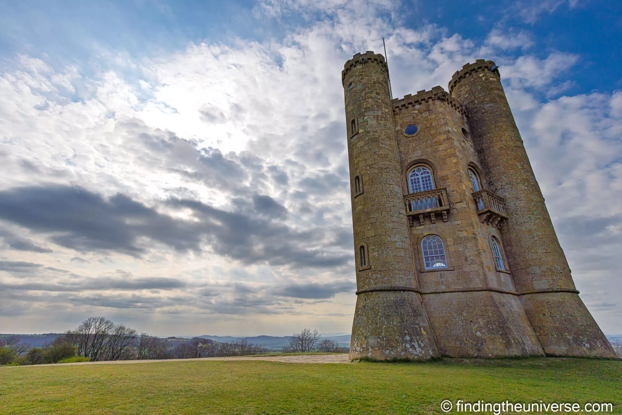 Broadway Tower silhouetted at dusk