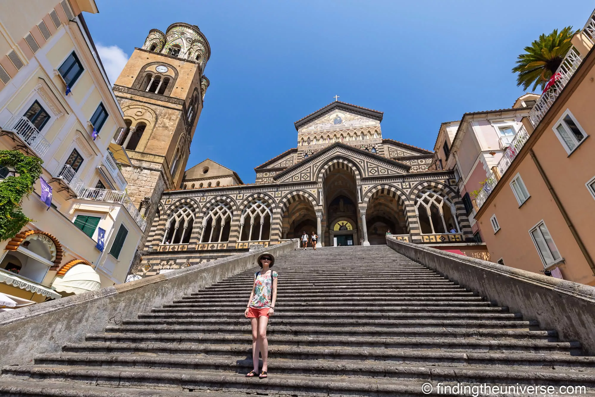 Jess on the wide staircase up to Amalfi's Duomo di Sant'Andrea