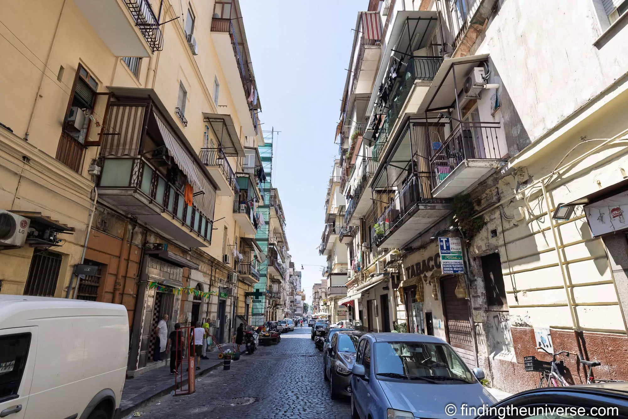 A residential street in the Naples Centro Storico with balconies and washing lines