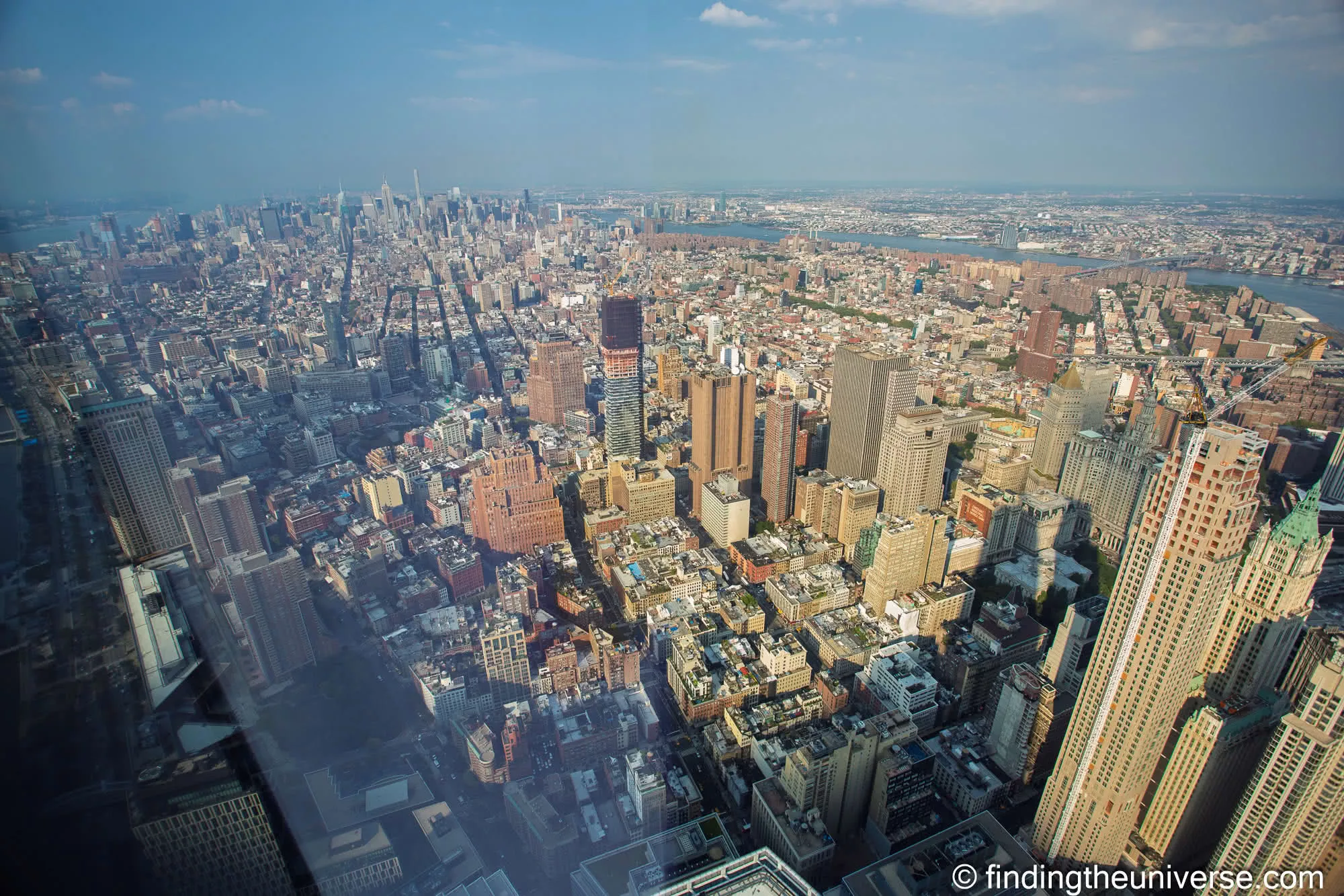Reflections on the glass at One World Observatory