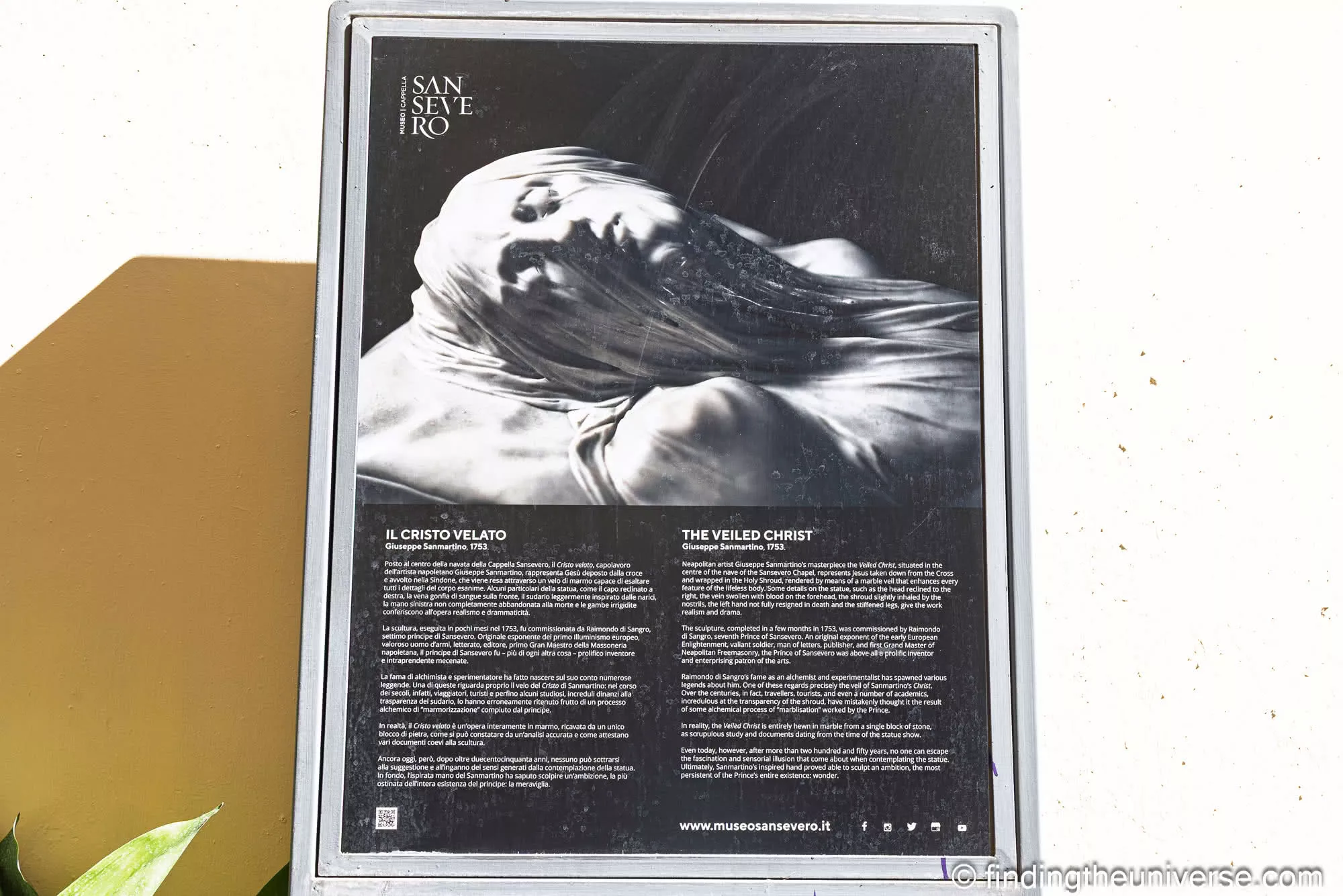 Information board for the Cappella Sansevero and its Veiled Christ sculpture