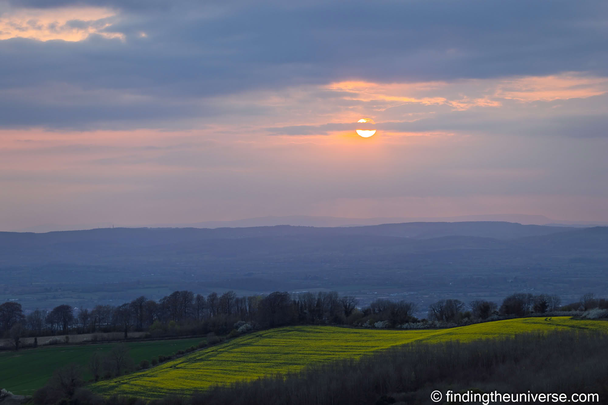 Sunset over the vale from the Cotswold escarpment