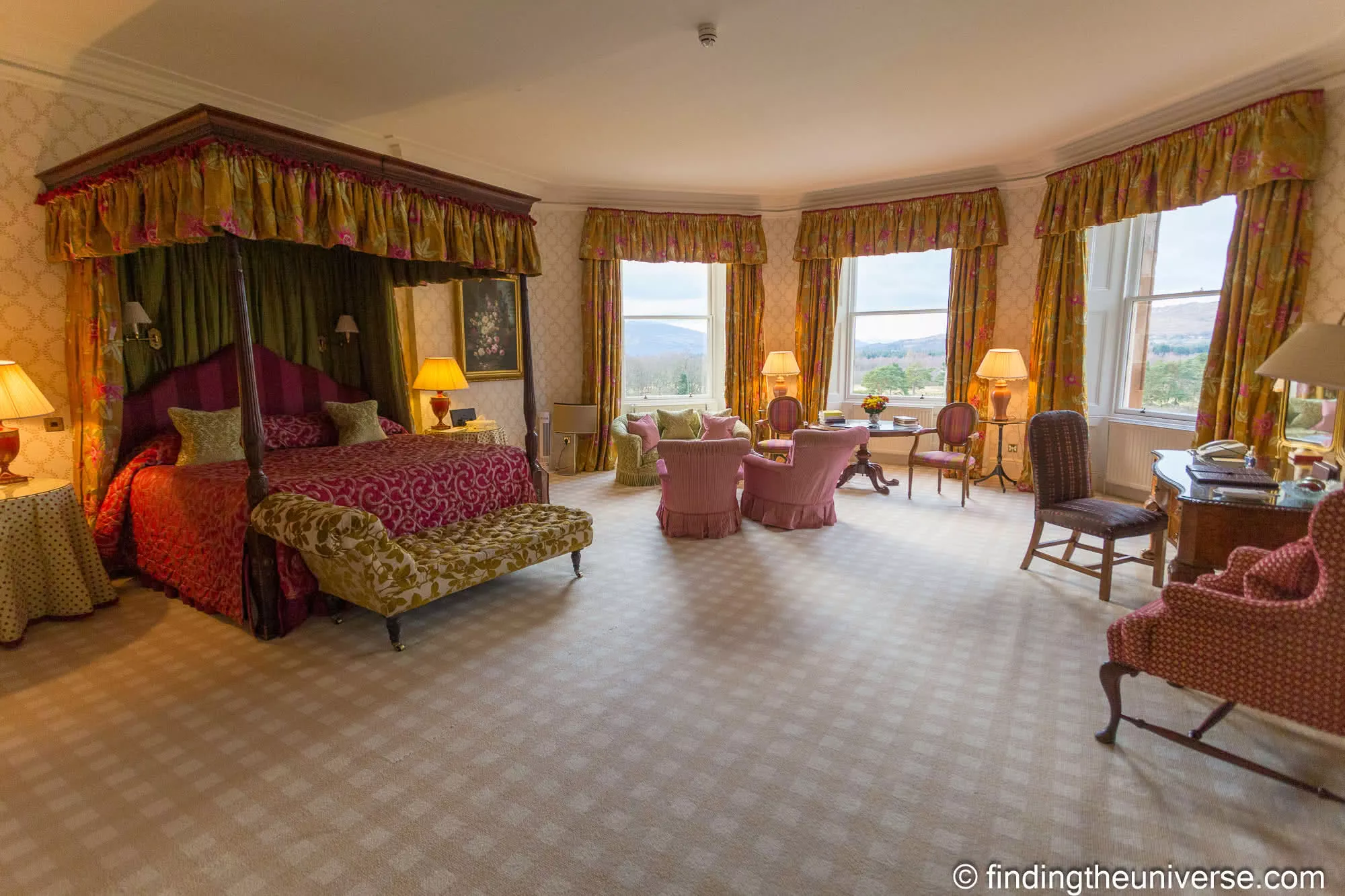 A four-poster room at Inverlochy Castle Hotel