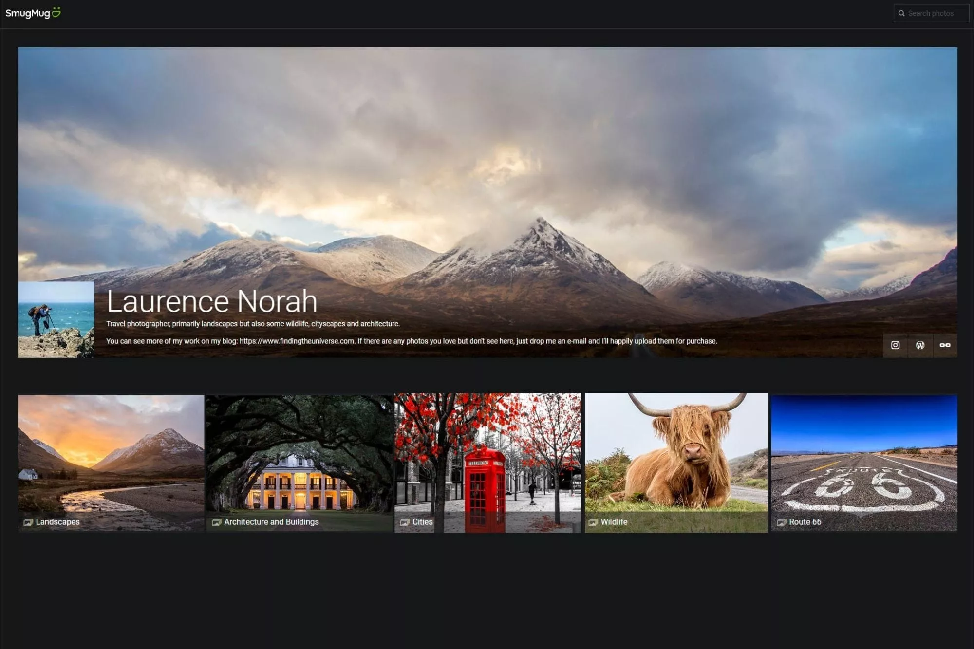 A travel photography portfolio hosted on SmugMug