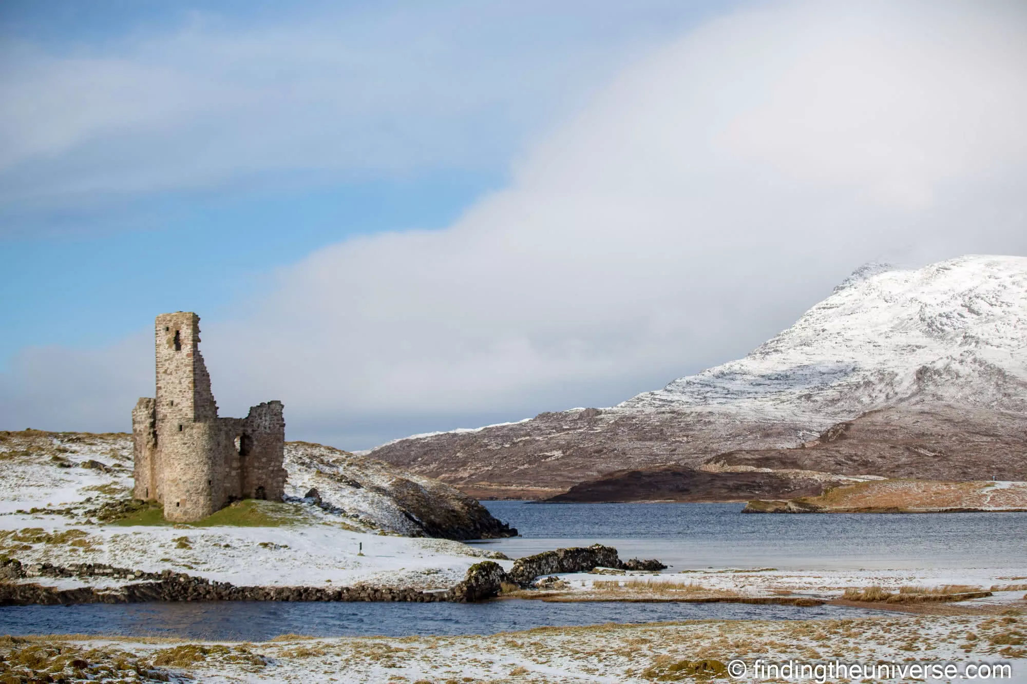 Ardvreck Castle and Loch Assynt in winter