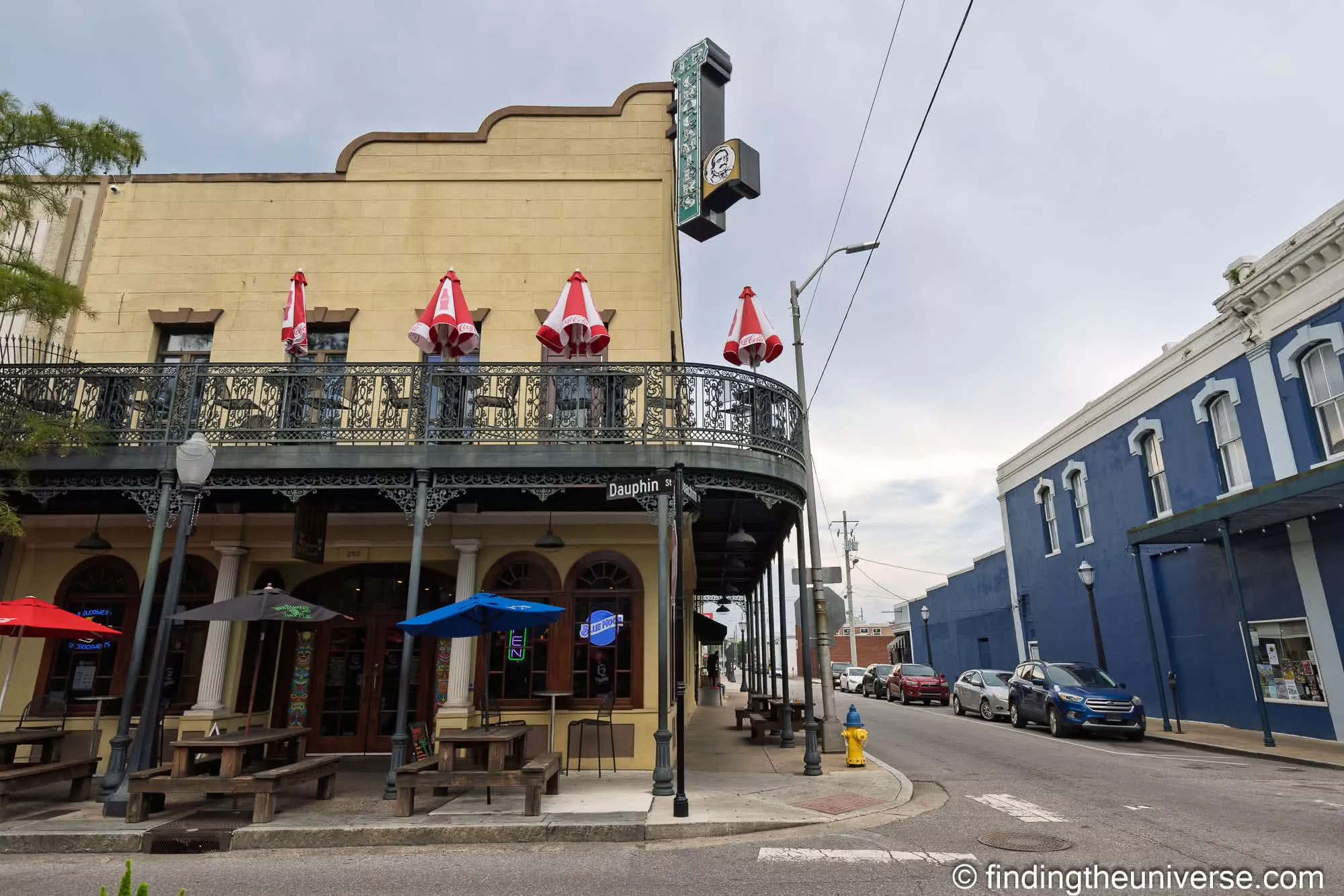 Cast iron balcony on a Dauphin Street corner