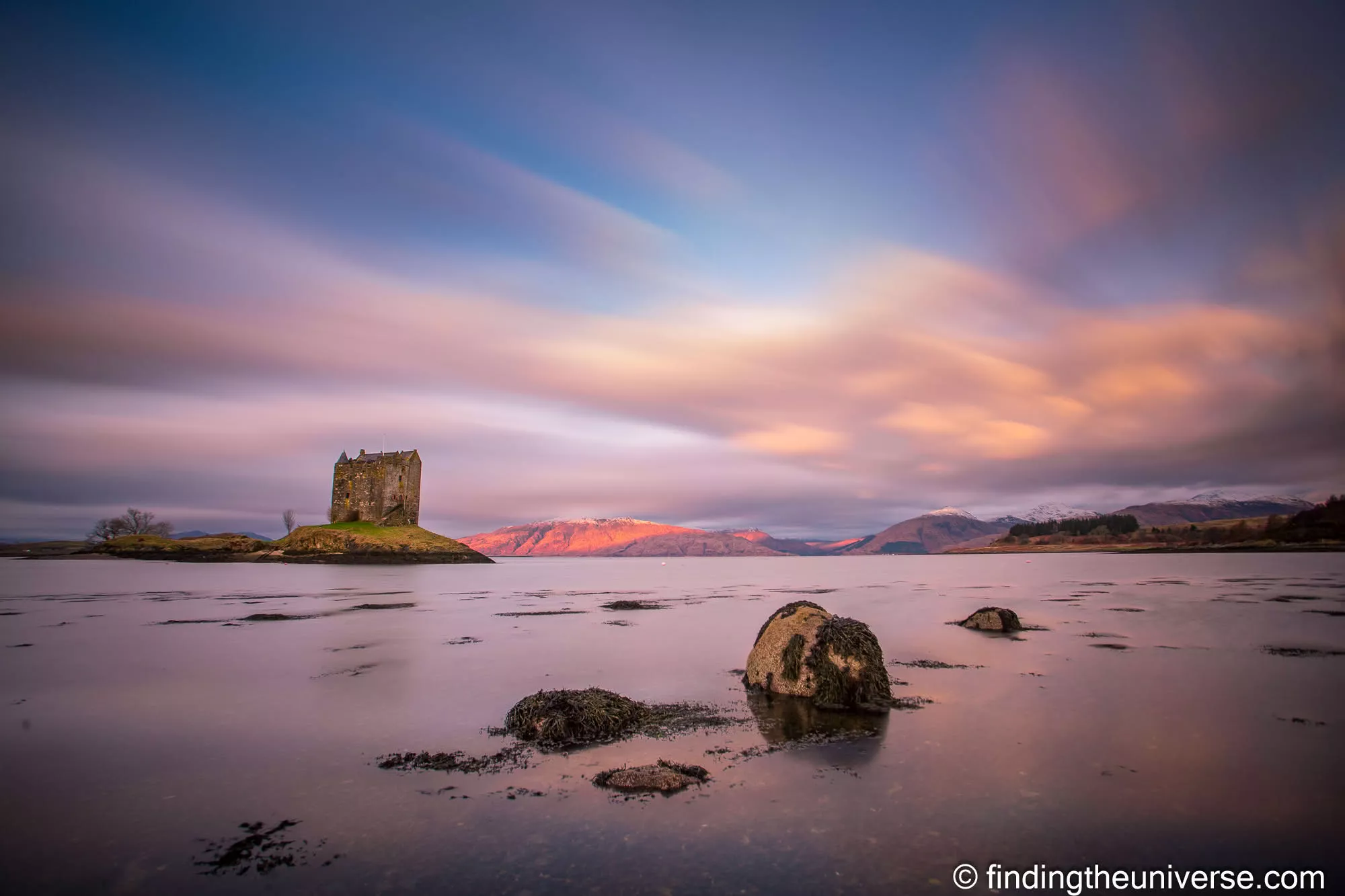 Castle Stalker at sunrise, long exposure
