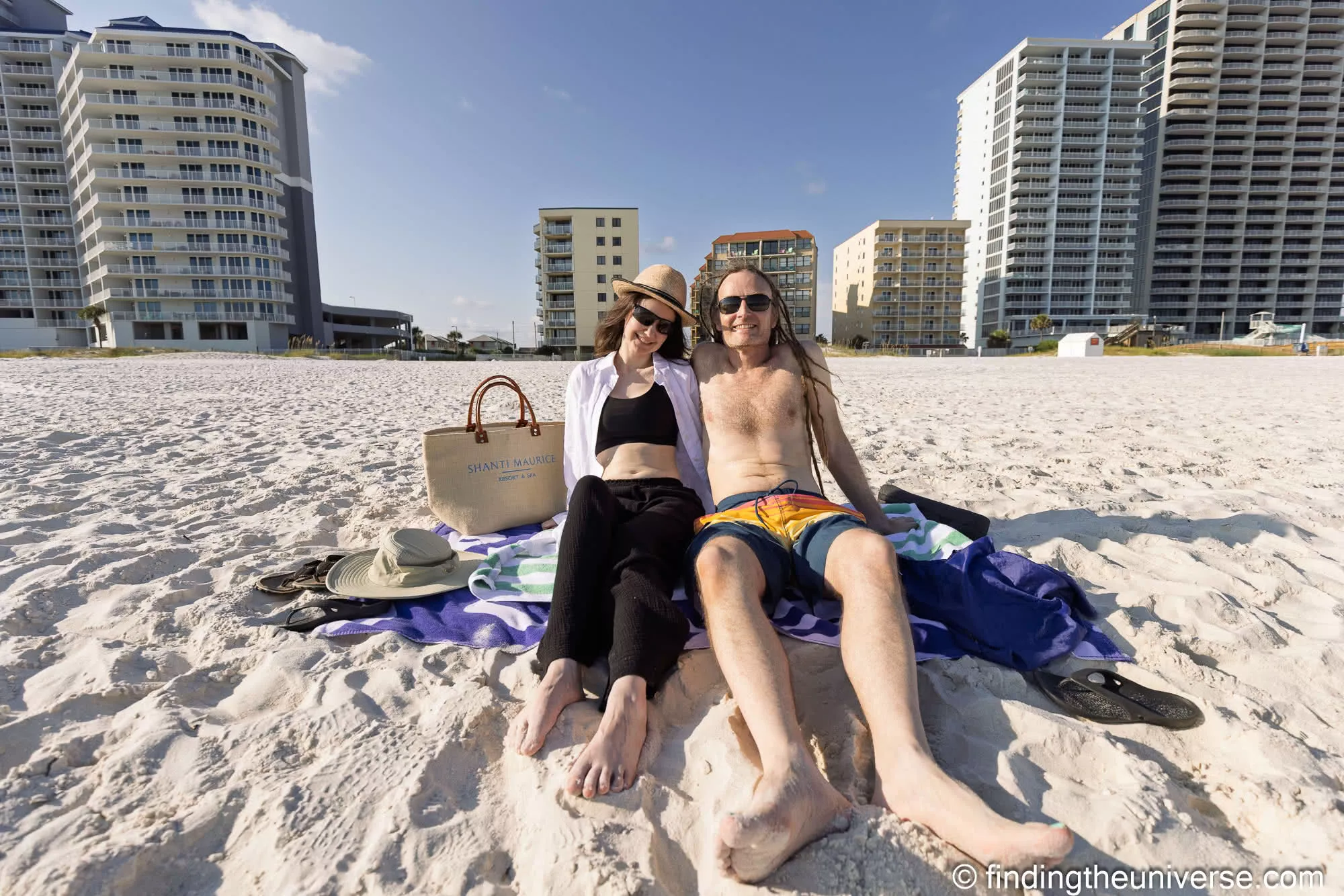 Condo towers behind the sand at Gulf Shores public beach