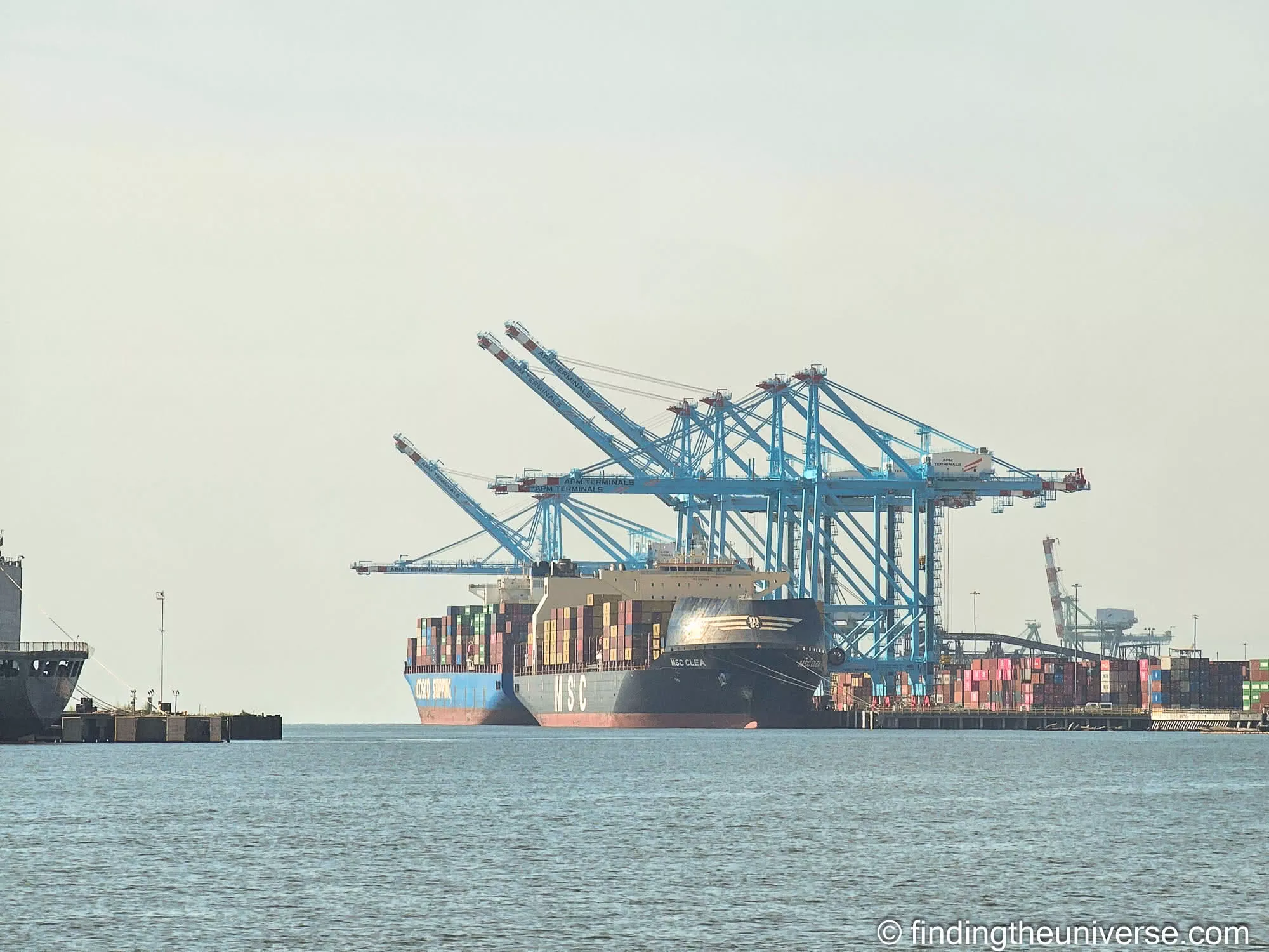 Container ship at the Port of Mobile's gantry cranes