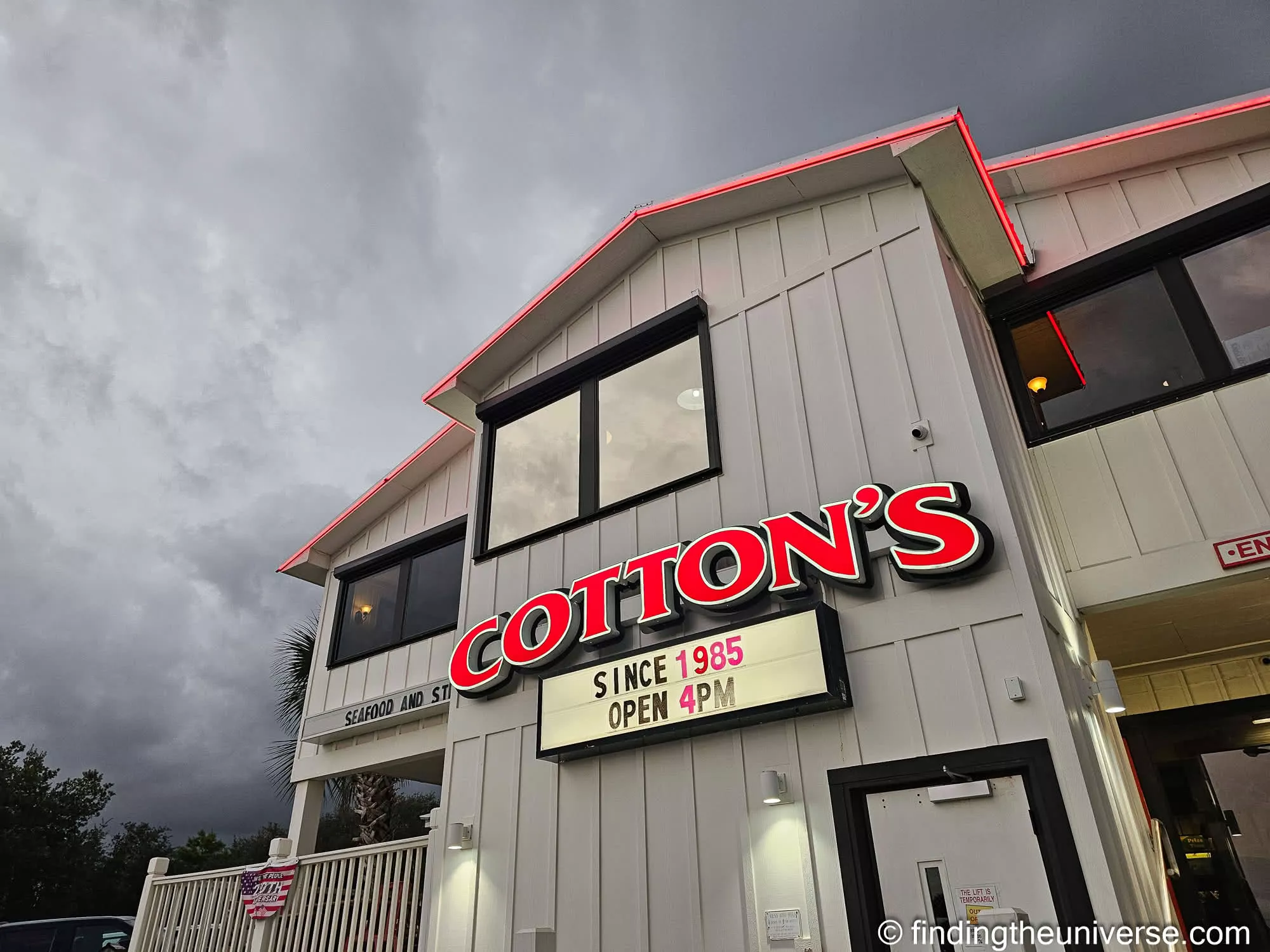 Cotton's restaurant under a storm sky