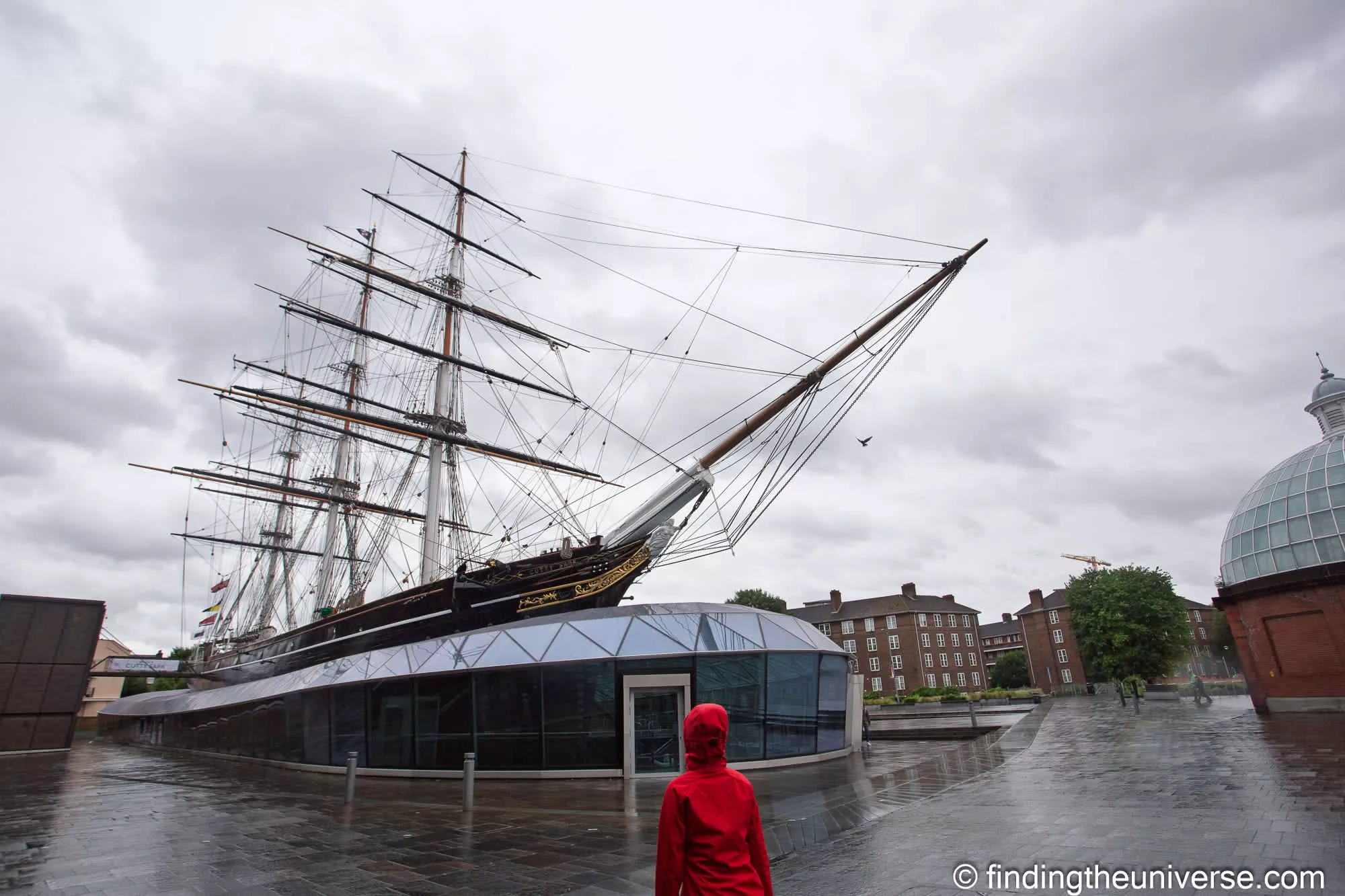 Cutty Sark from the dry dock on a wet day