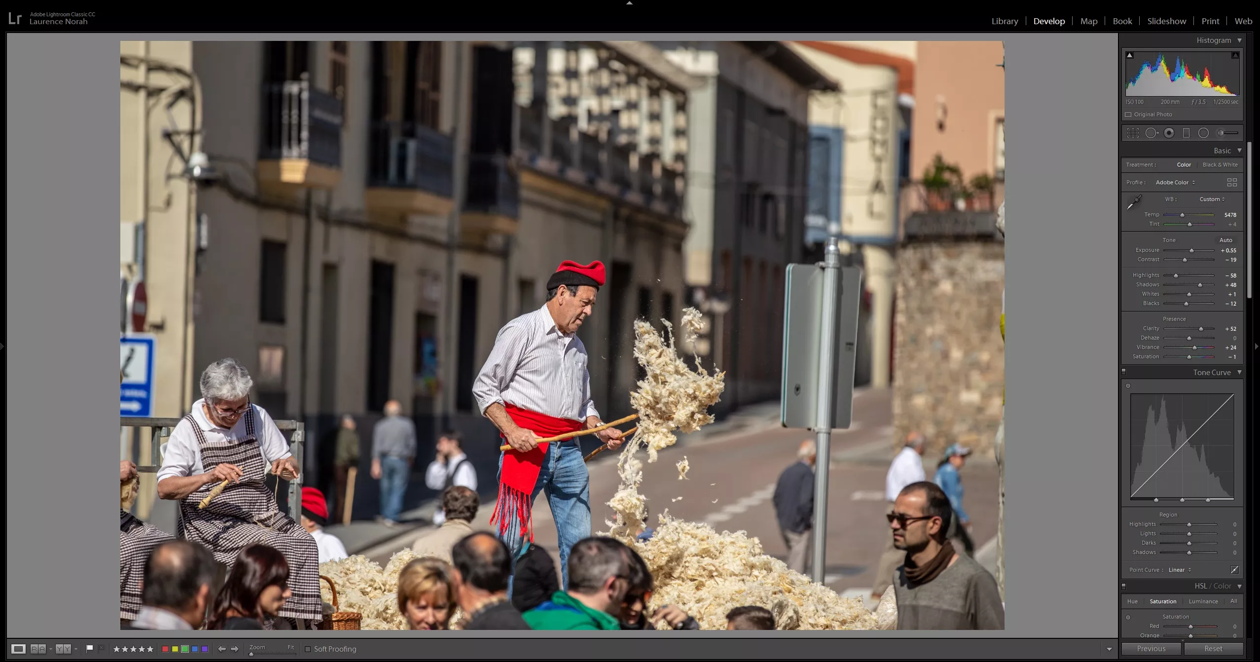 A travel photo getting a light edit in Lightroom's Develop module