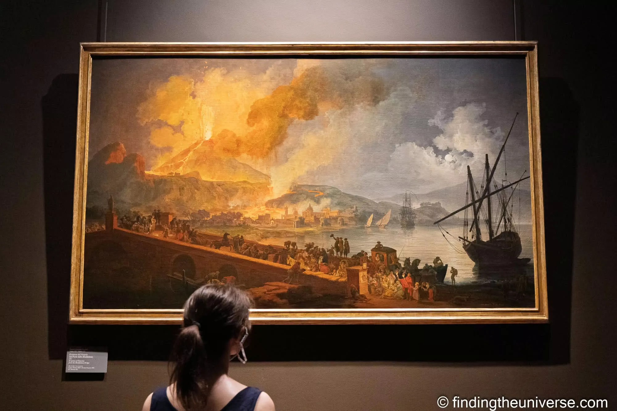 Jess looking at a painting of Vesuvius erupting, Museo di Capodimonte, Naples