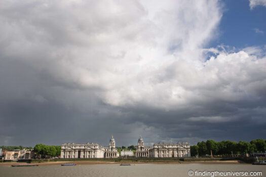 Old Royal Naval College from Island Gardens, breaking sky