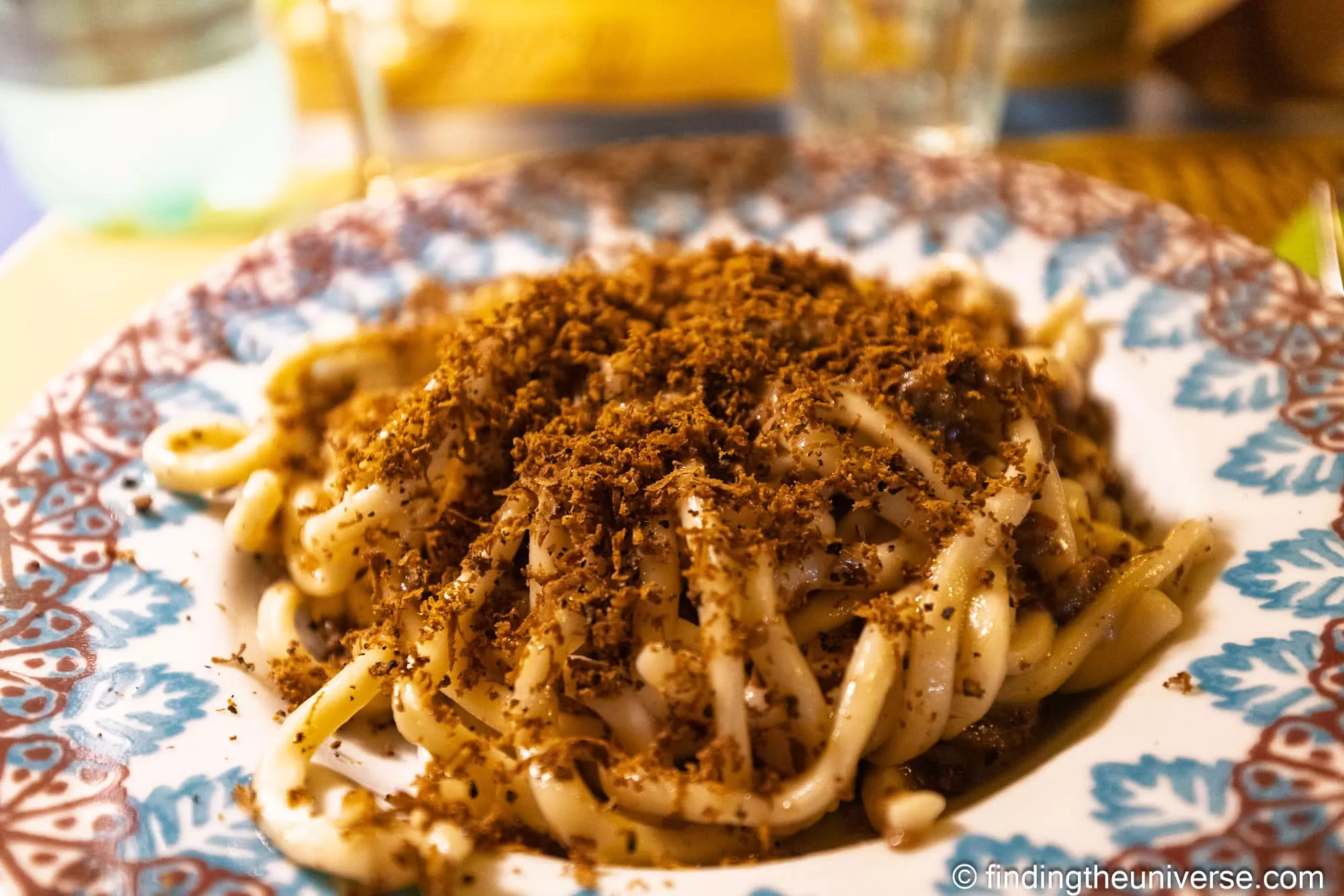 Pasta with shaved truffle in Civita di Bagnoregio