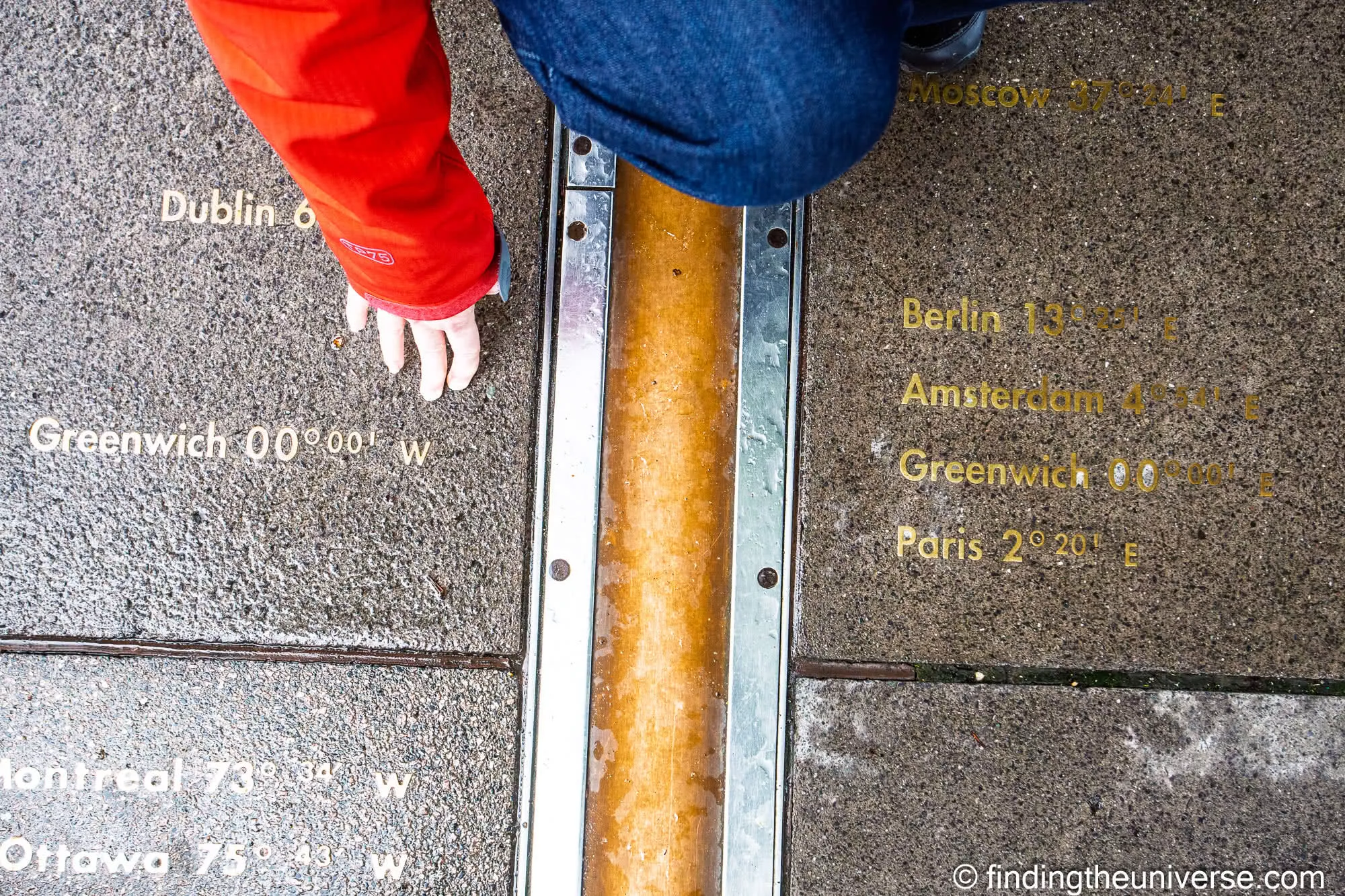 Prime Meridian line and longitude plaques