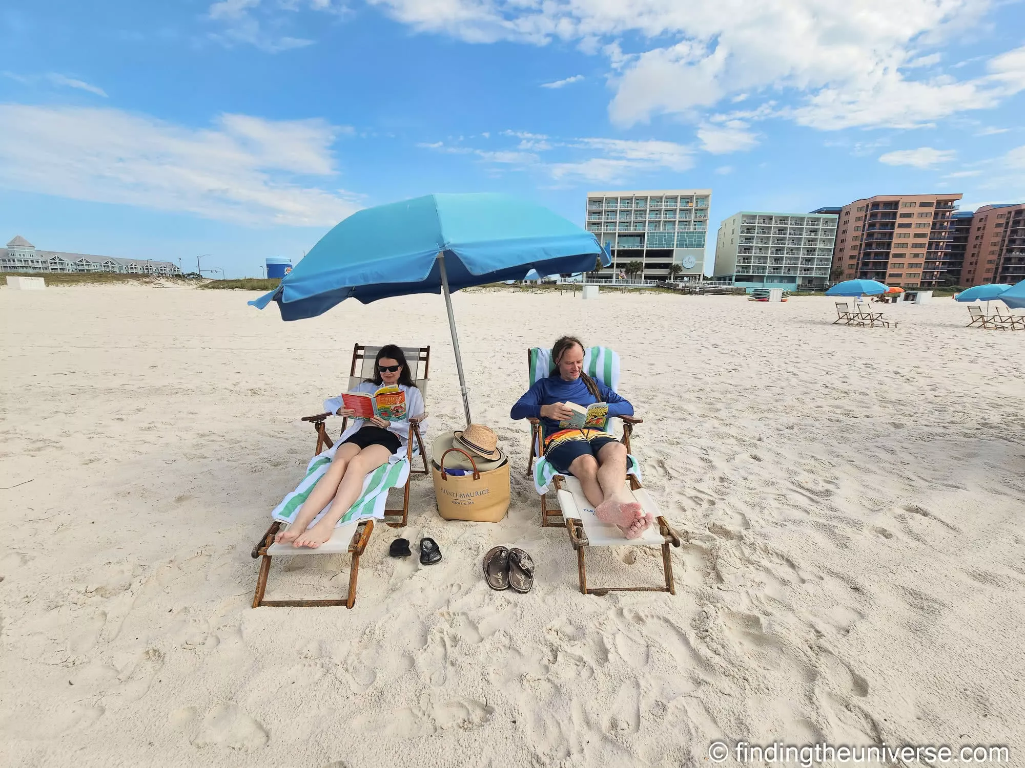 Reading under the umbrella on Orange Beach